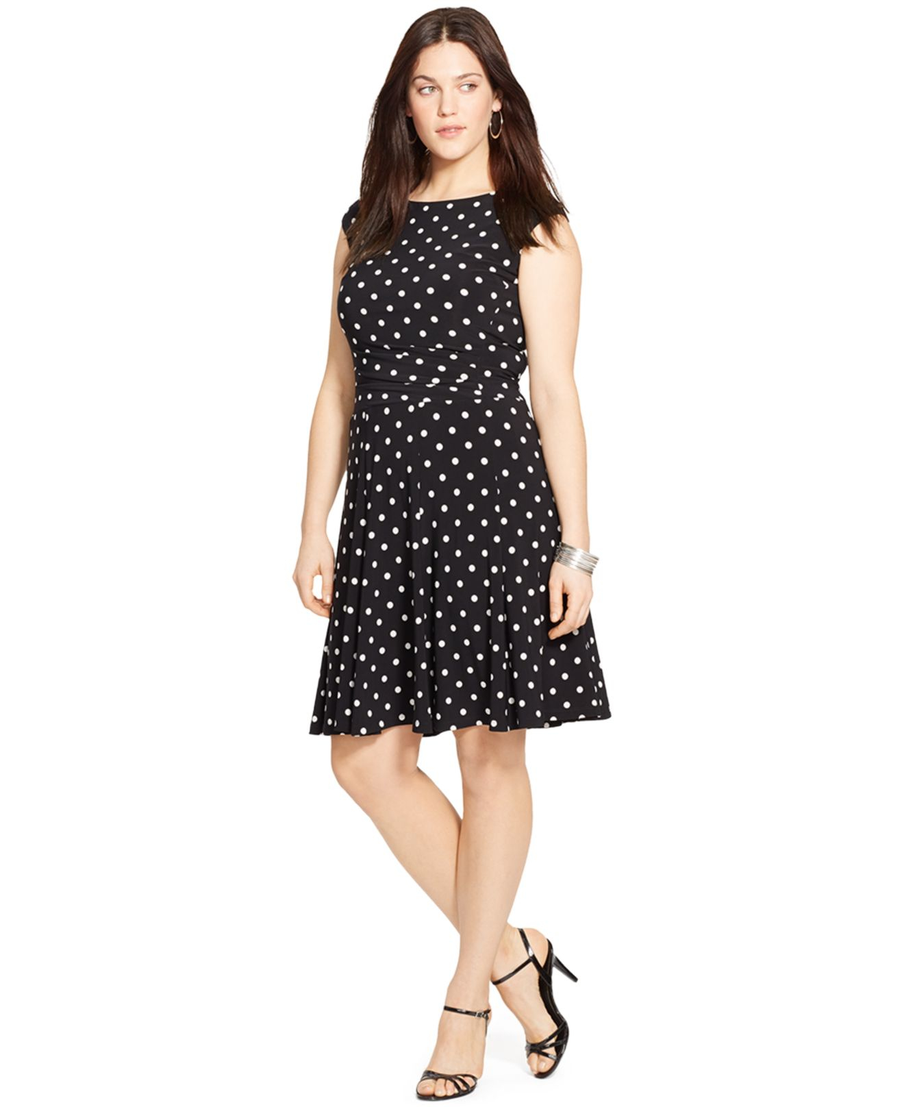 Lyst - Lauren By Ralph Lauren Plus Size Sleeveless Polka-Dot Dress in Black