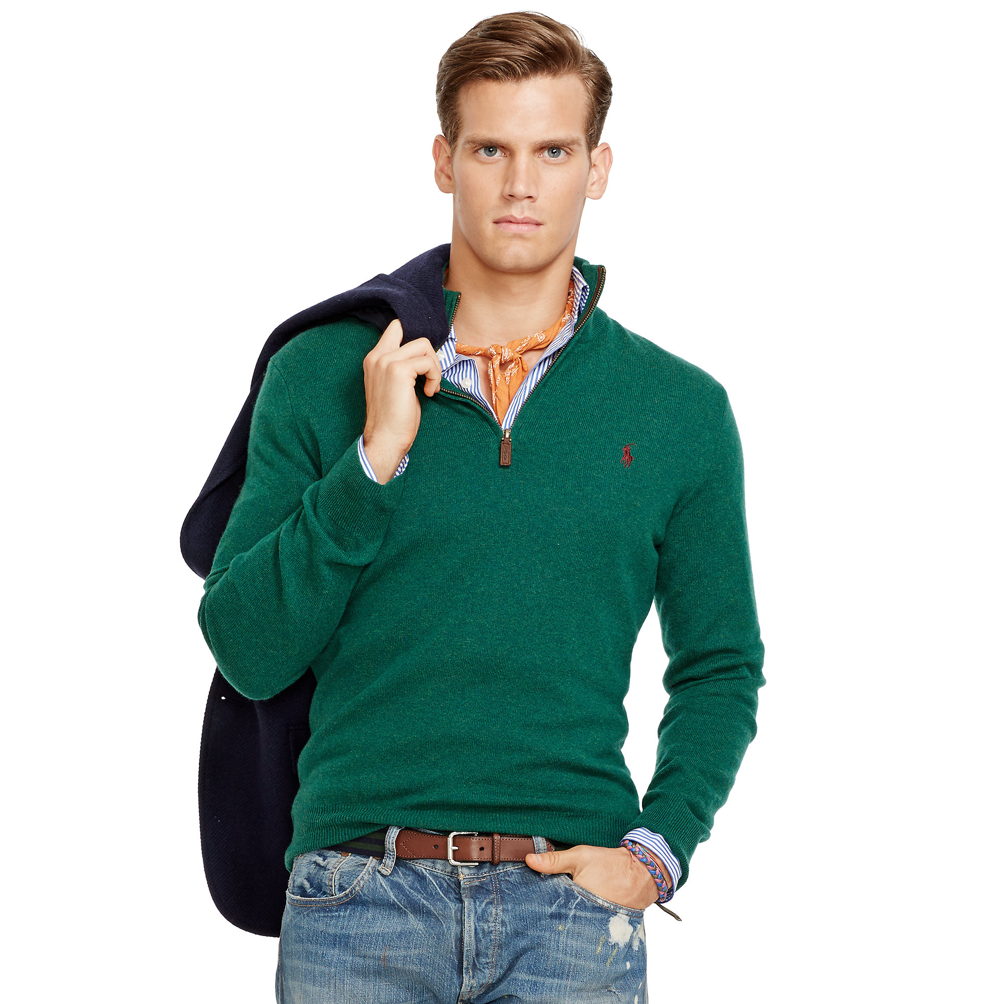 Polo Ralph Lauren Merino Wool Half-Zip Sweater in Green for Men - Lyst