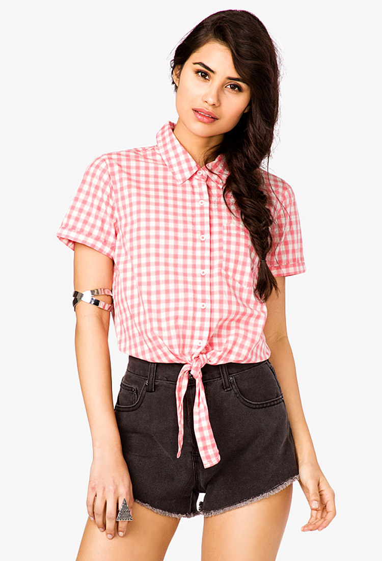 Lyst - Forever 21 Tie Front Gingham Shirt in Red
