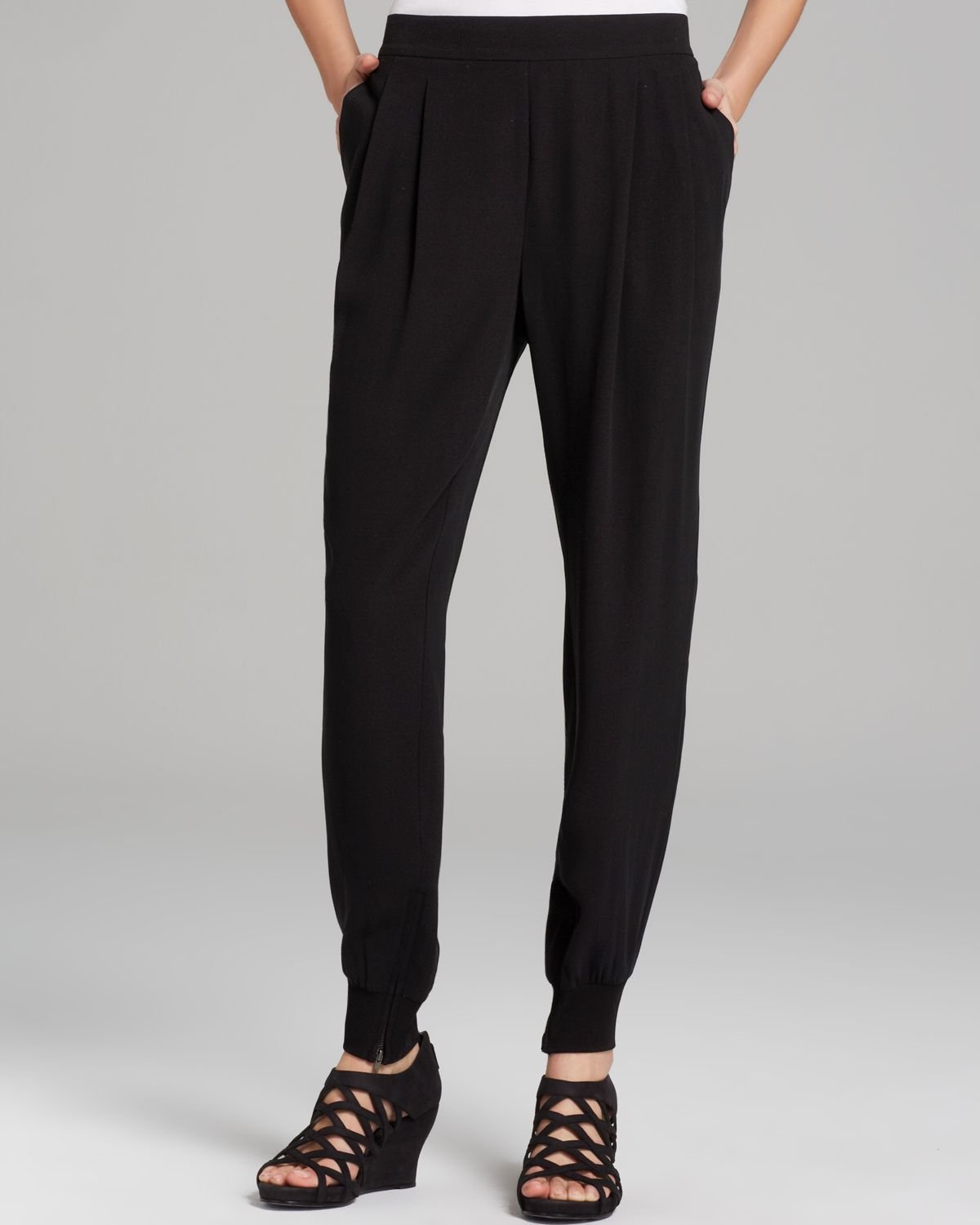 Eileen Fisher Ankle Pants With Zip Cuffs in Black | Lyst