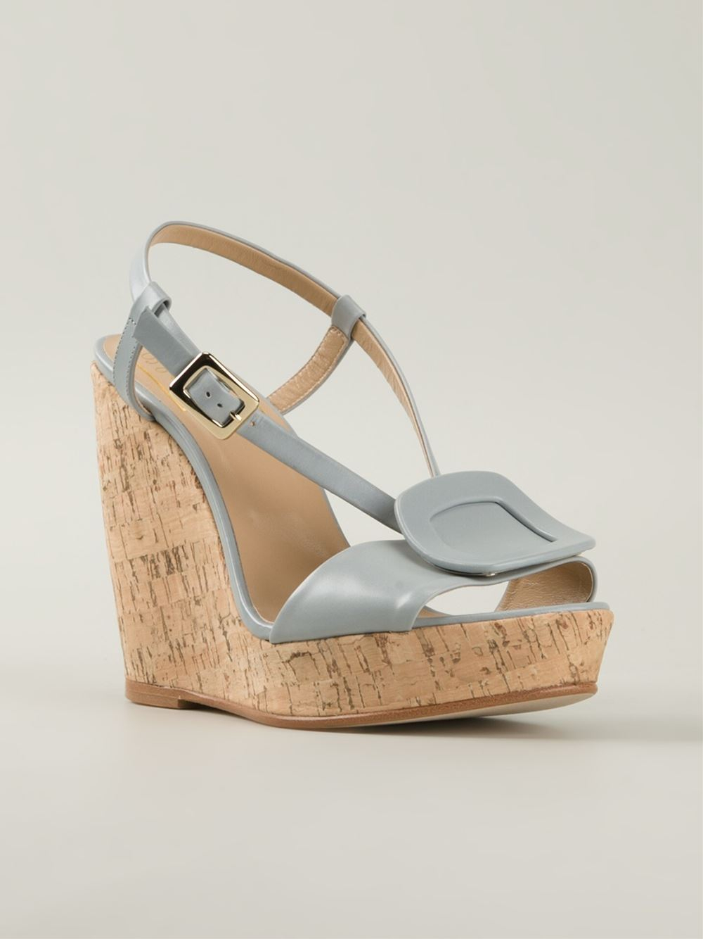 Roger Vivier Leather Wedge Sandals in Blue - Lyst