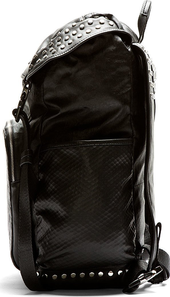 Download DIESEL Black Mock Leather Studded Rucksack for Men - Lyst