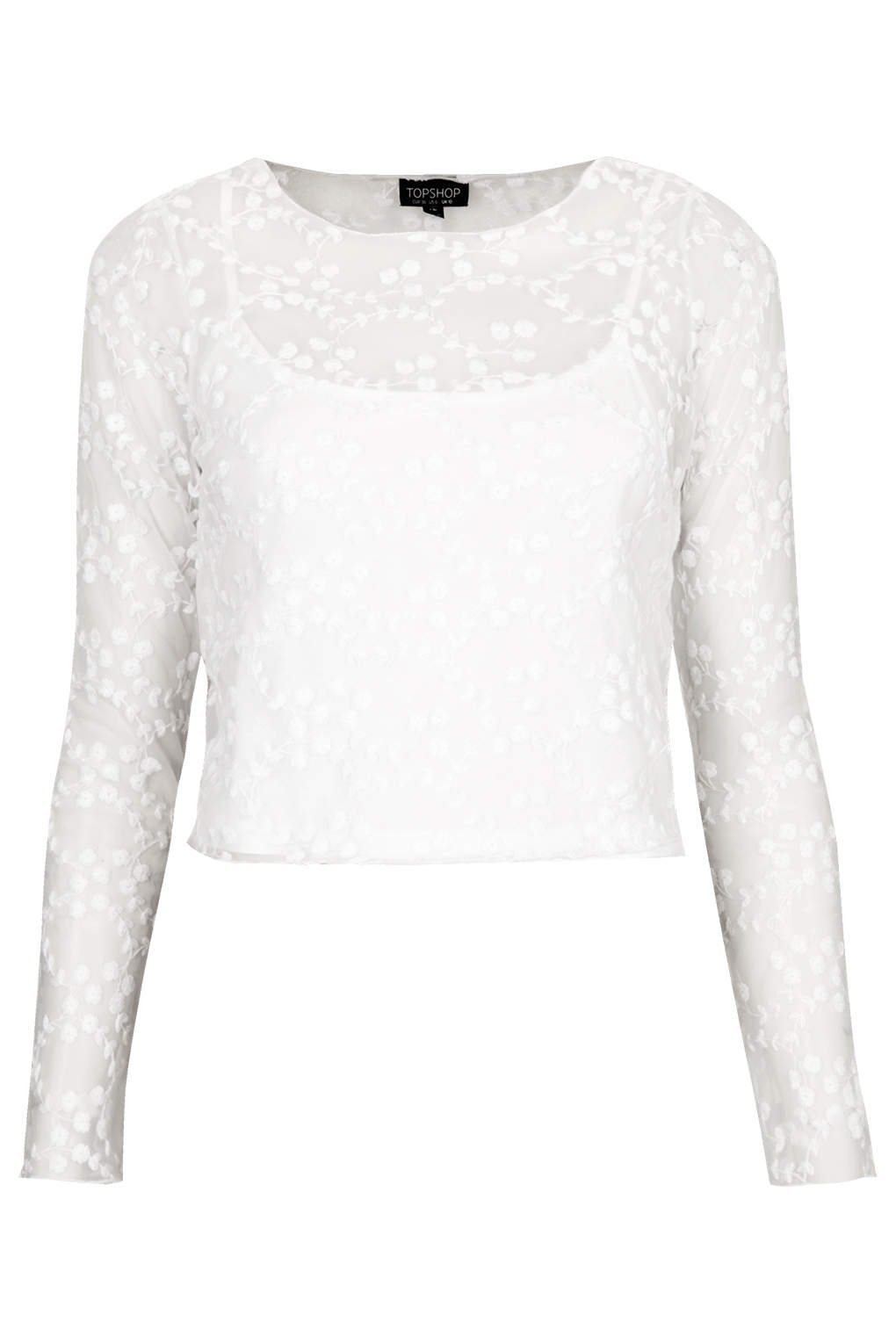 TOPSHOP Flower Embroidered Mesh Top in White - Lyst