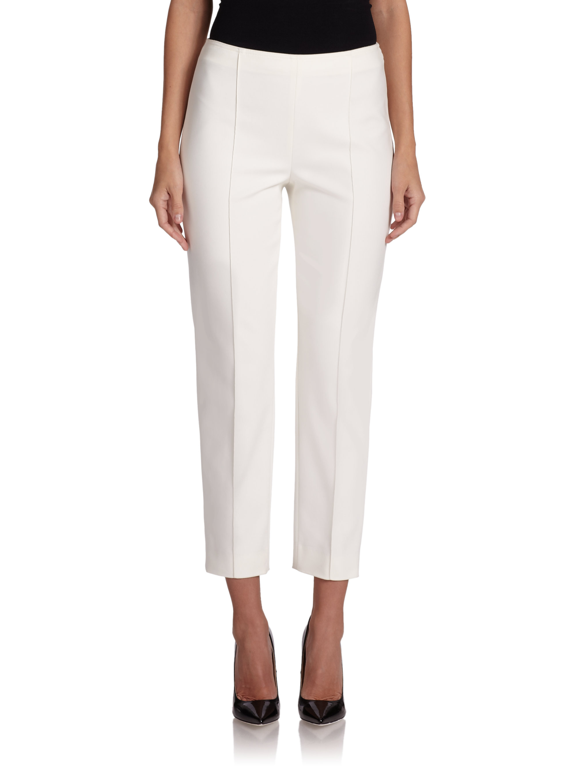 St. John Cropped Stretch-cotton Pants in White - Lyst