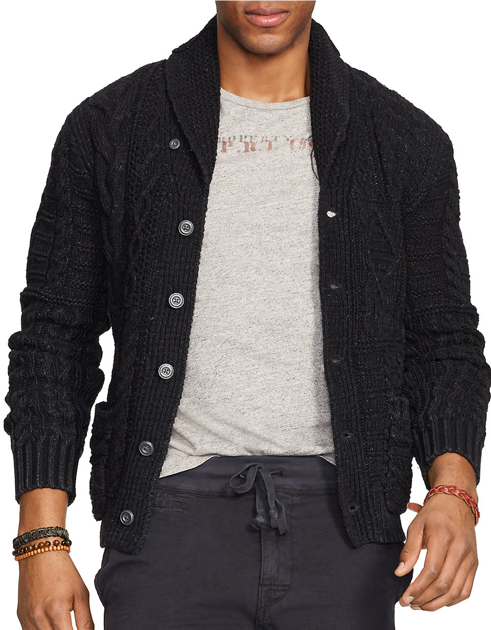Polo Ralph Lauren Indigo Cable-knit Cardigan in Black Indigo (Black) for Men - Lyst