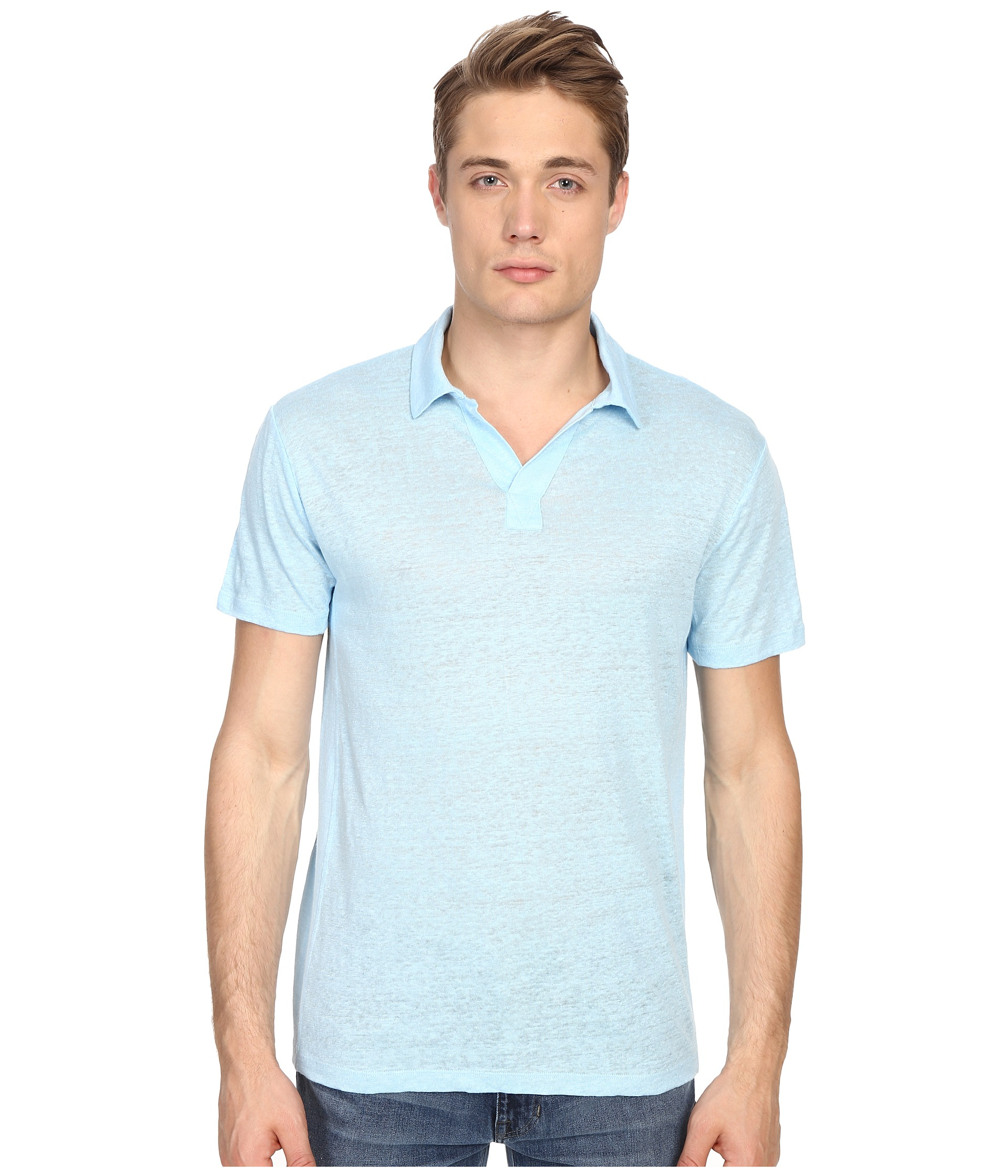 Vince Linen Jersey Short Sleeve Polo in Blue for Men | Lyst
