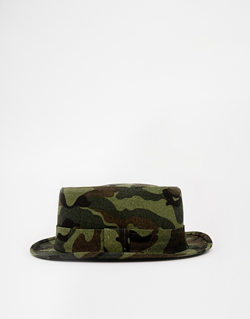 ASOS Pork Pie Hat In Camo in Green for 