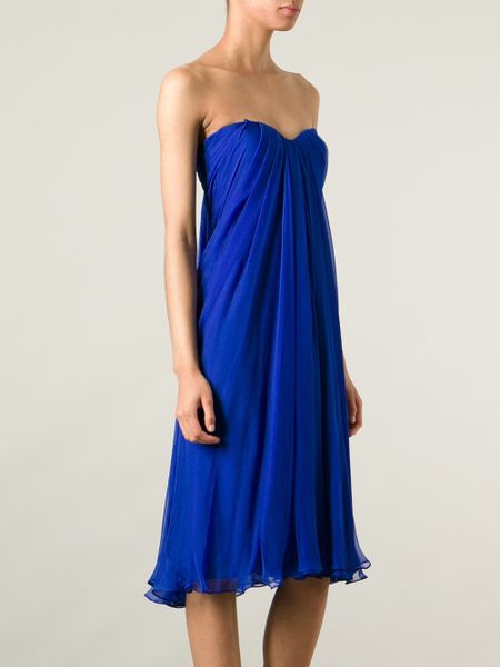Alexander Mcqueen Strapless Dress in Blue | Lyst