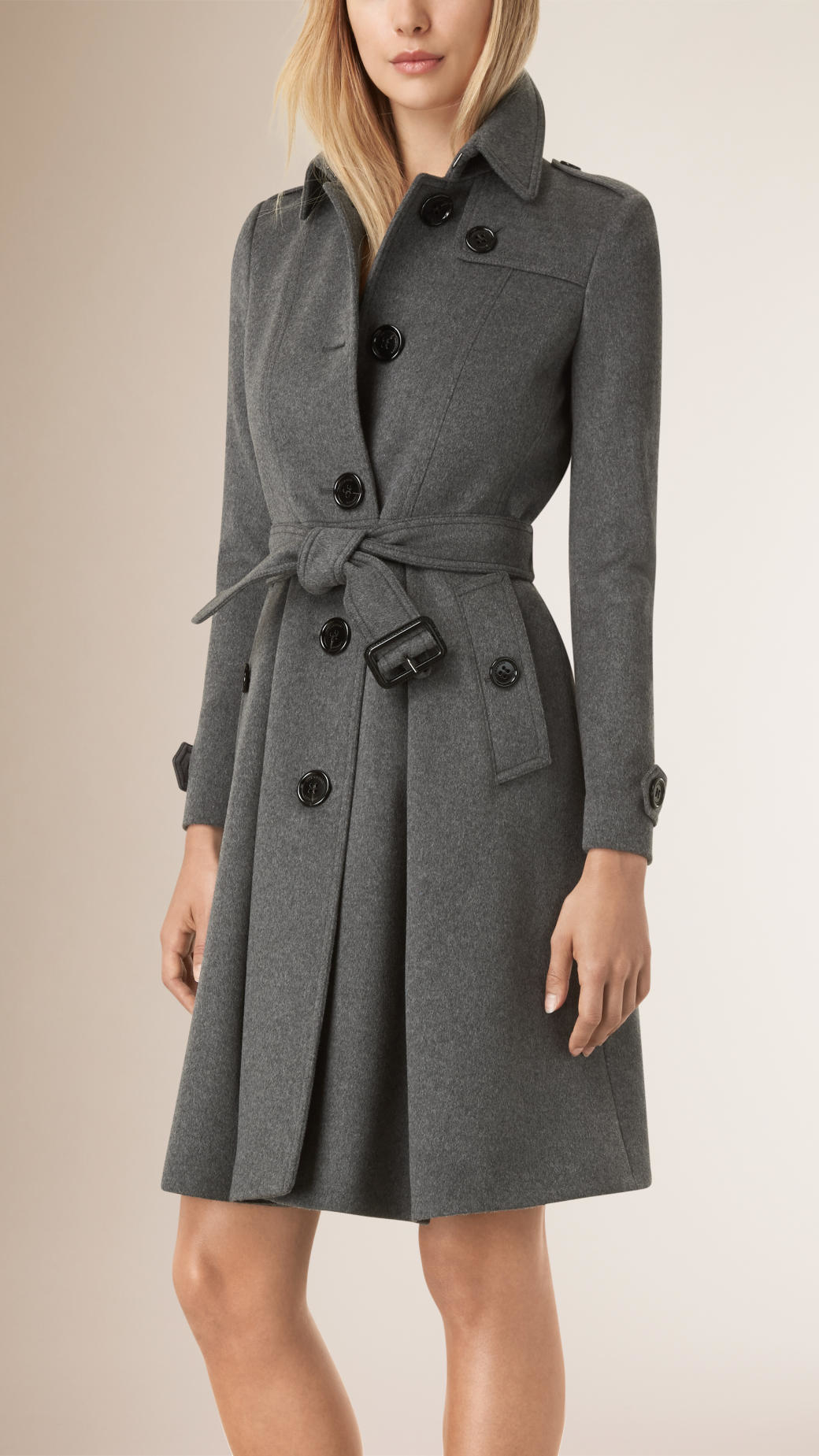 Burberry Skirted Wool Cashmere Coat in Gray | Lyst