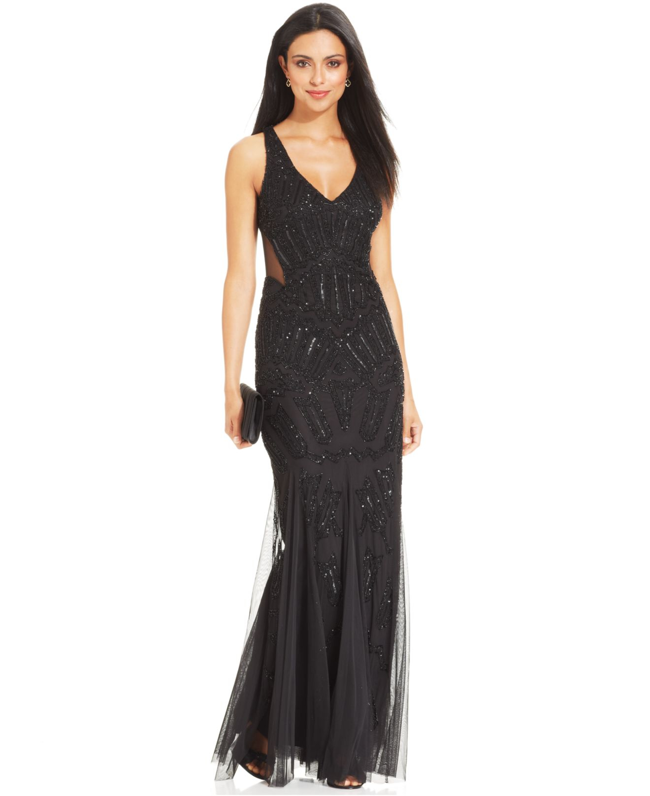 Lyst - Adrianna Papell Sleeveless Beaded Mermaid Gown in Black