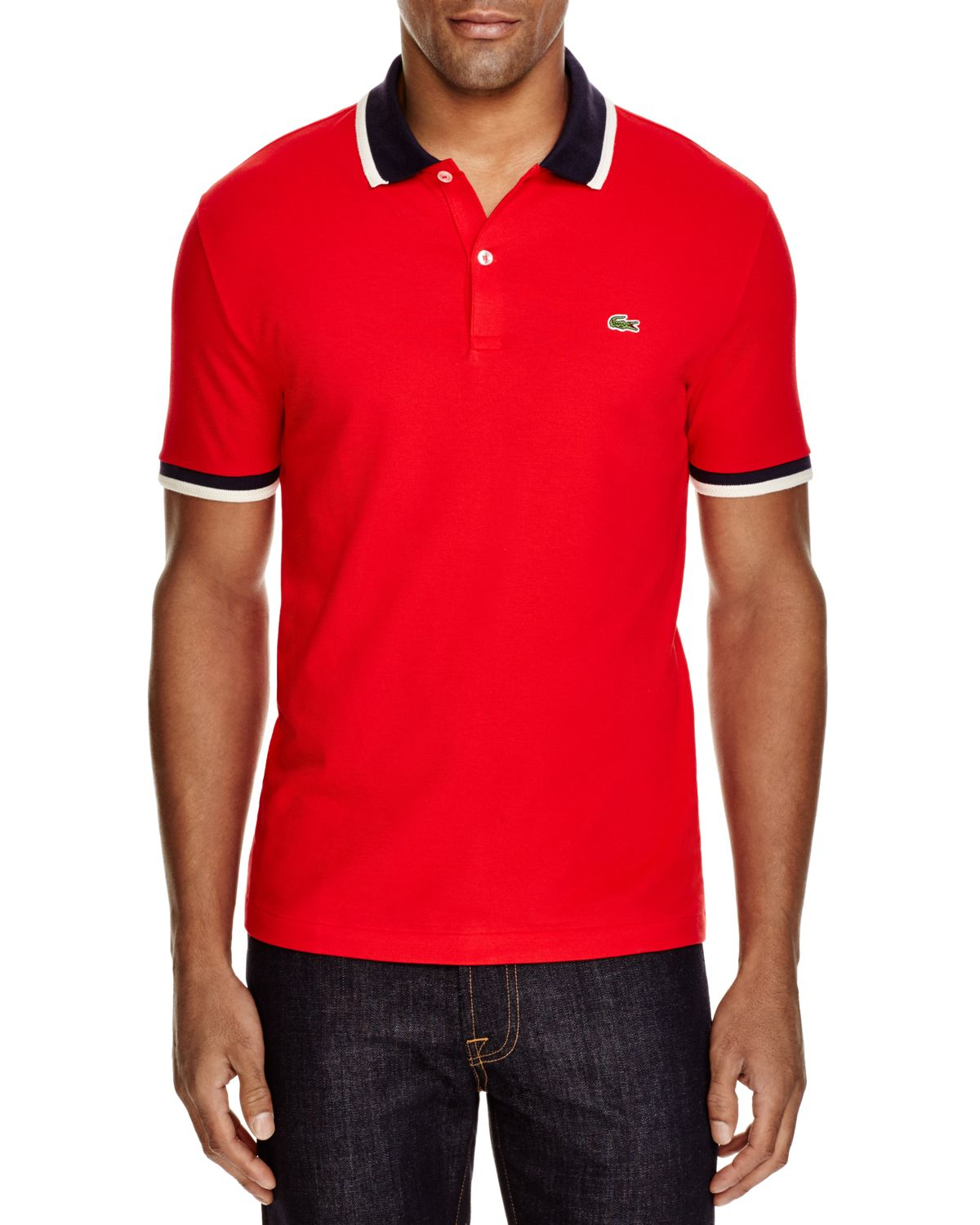 Lacoste Stretch Cotton Slim Fit Polo in Red for Men | Lyst