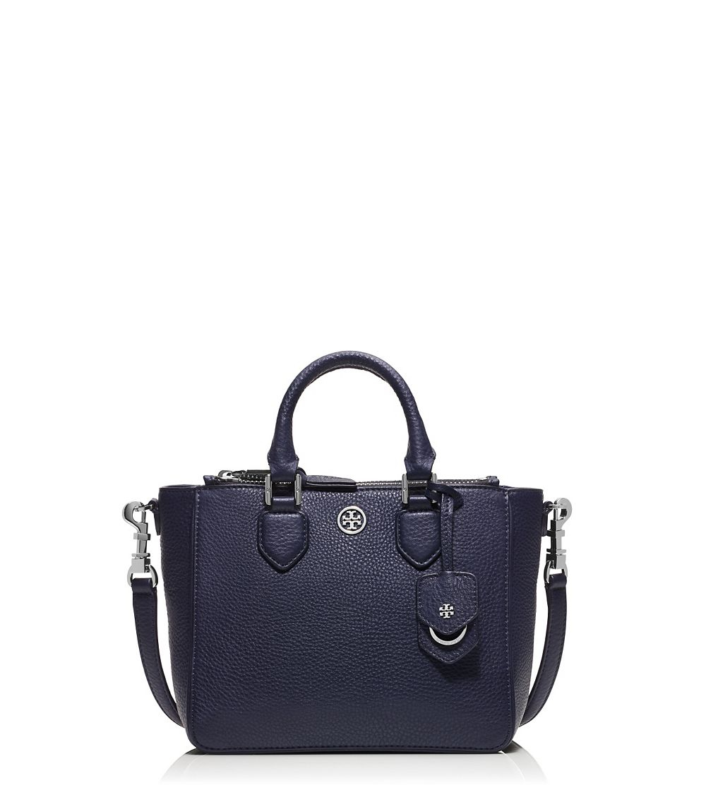 Tory Burch Robinson Embossed Small Tote In Blue Mel