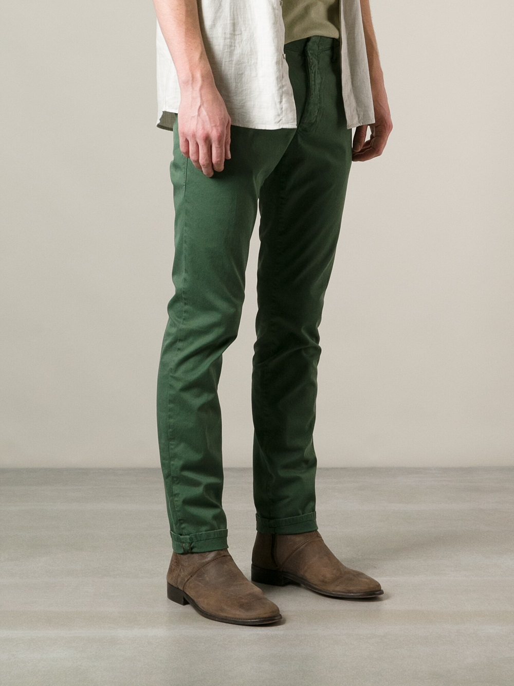 green slim chinos