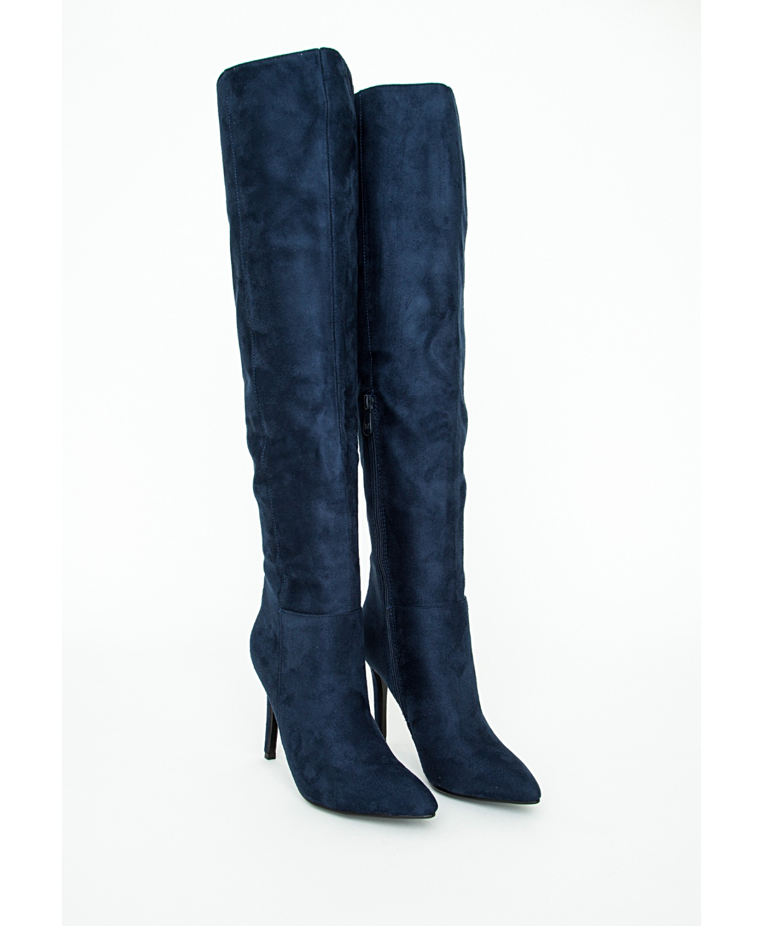 blue suede high heel boots