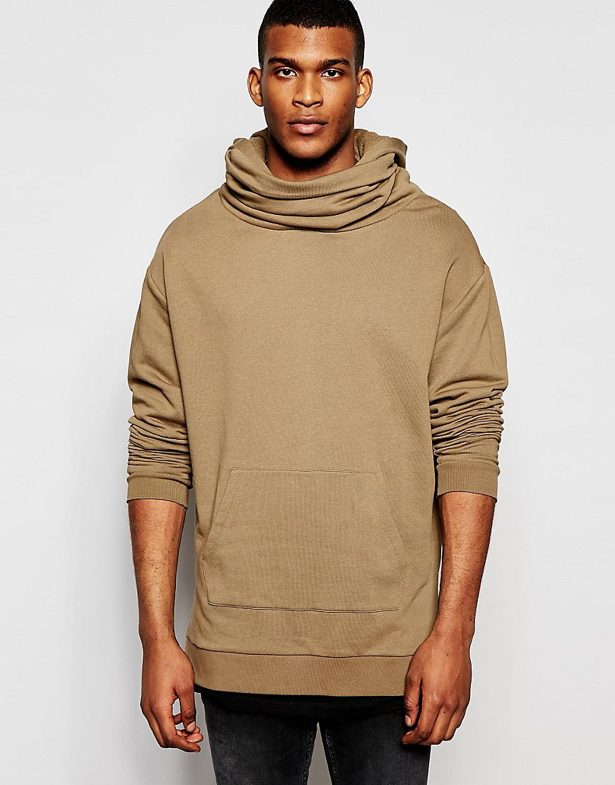 ASOS Cotton Longline Oversized Hoodie With Funnel Neck & Hood In Camel ...