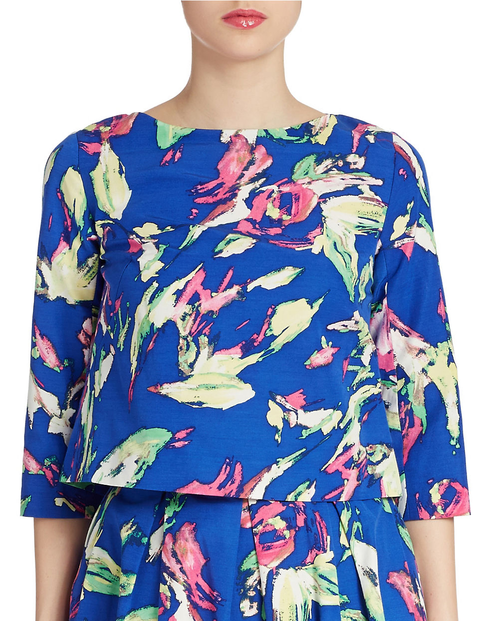 Three Quarter Sleeve Flower Print Blouse