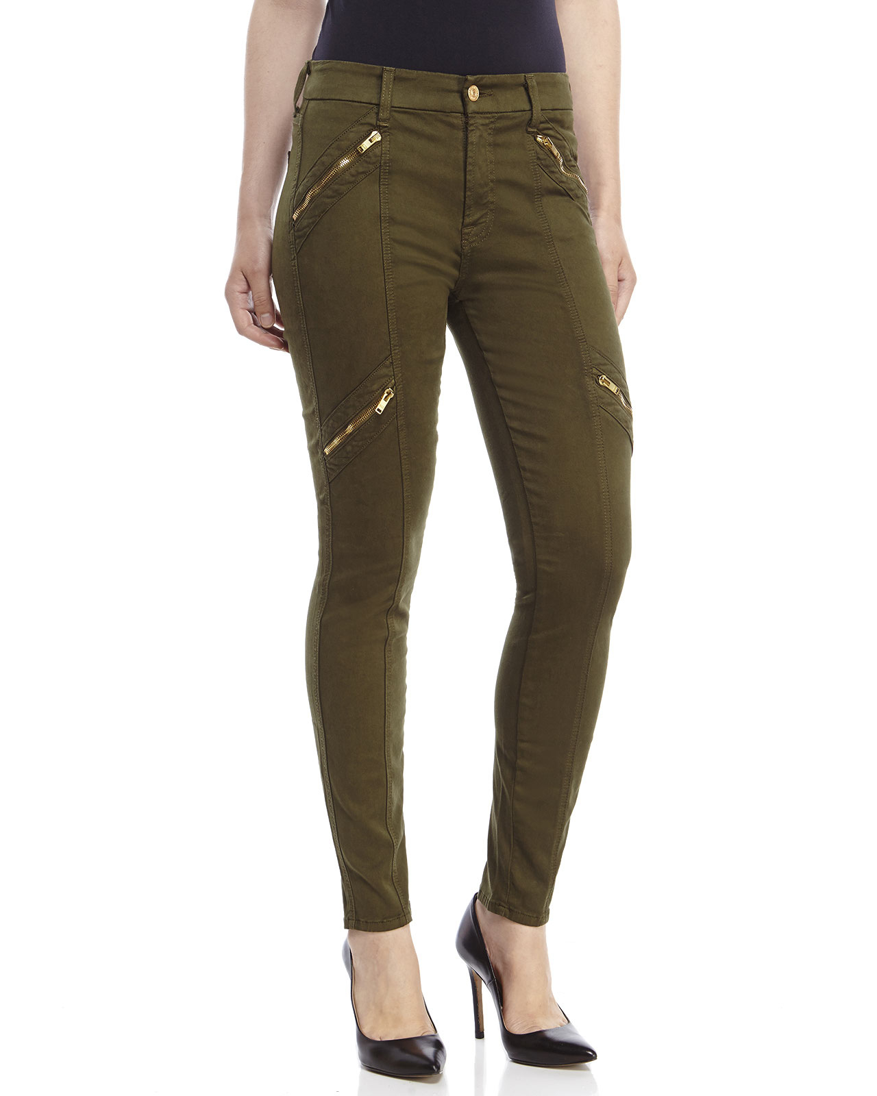 green skinny jeans with pockets women