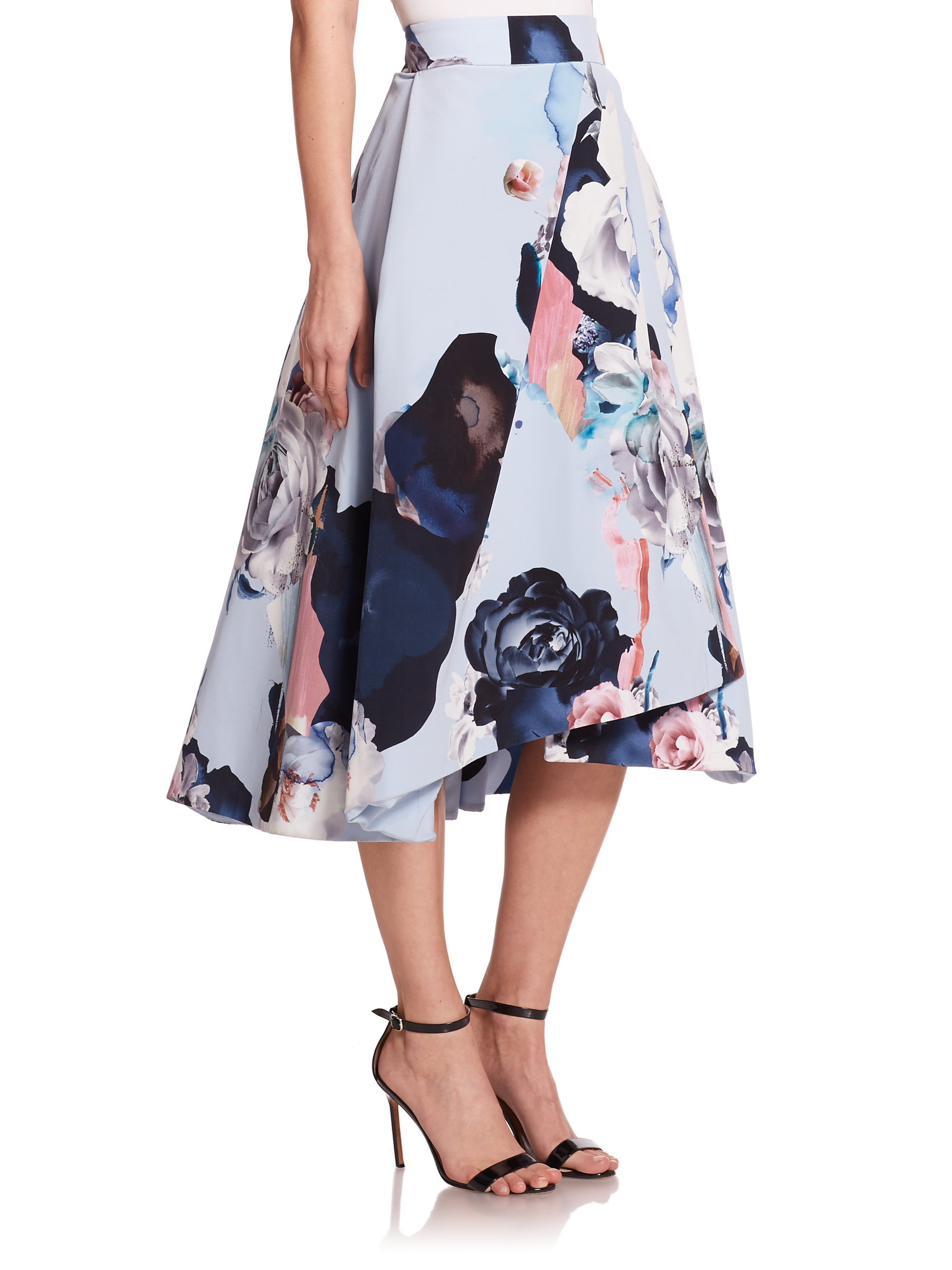 Nicholas Synthetic Painted Floralprint Full Skirt in Blue Lyst