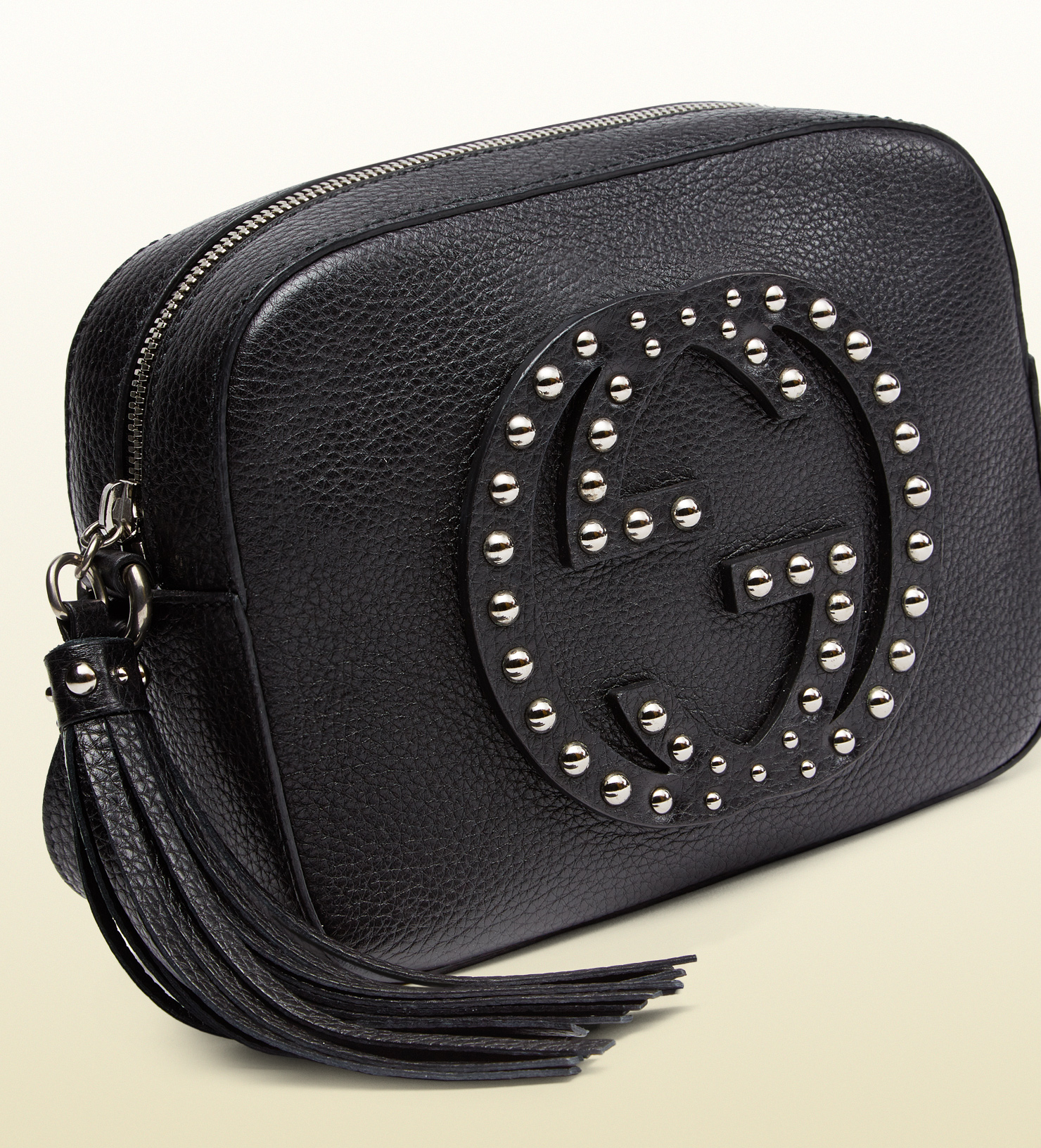 Gucci Soho Studded Leather Disco Bag in Natural (Black) - Lyst