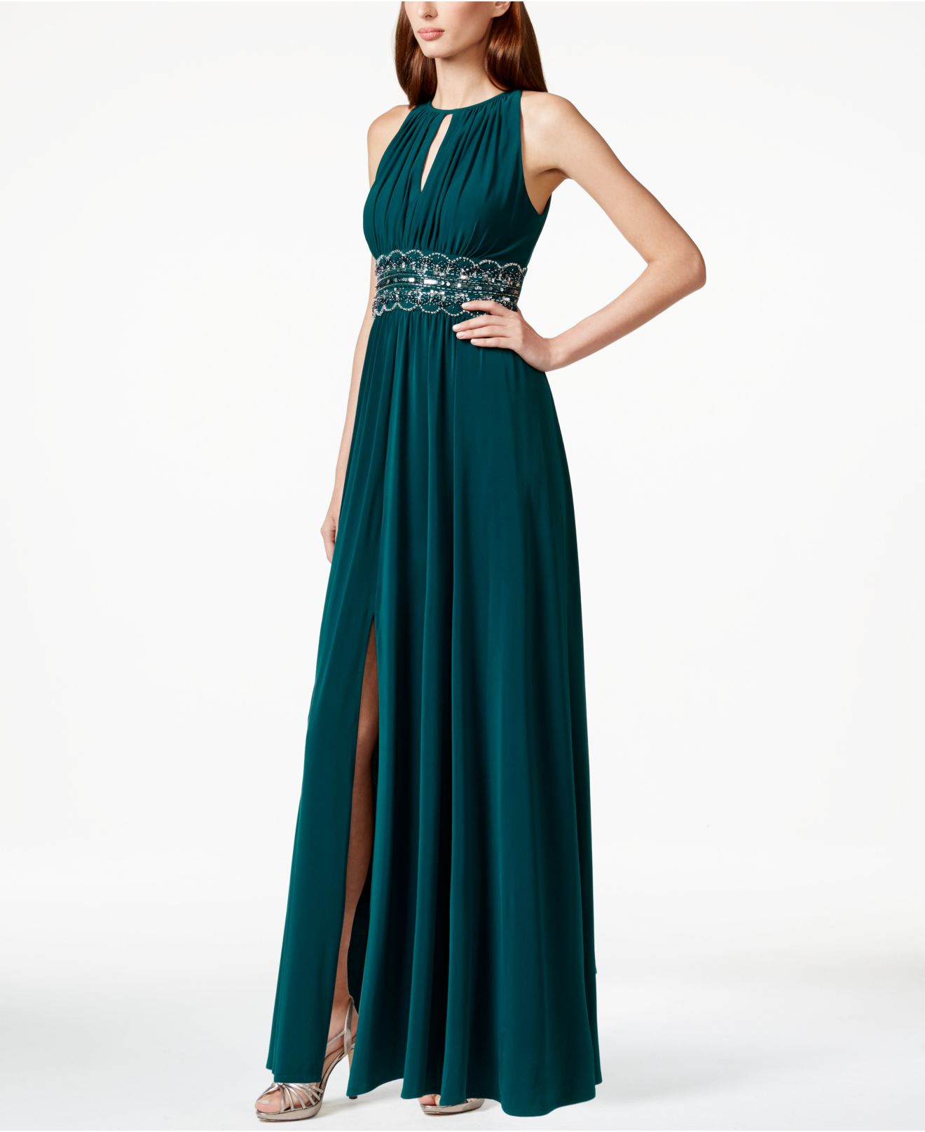 R & M Richards R&m Richards Petite Sleeveless Beaded Gown in Green
