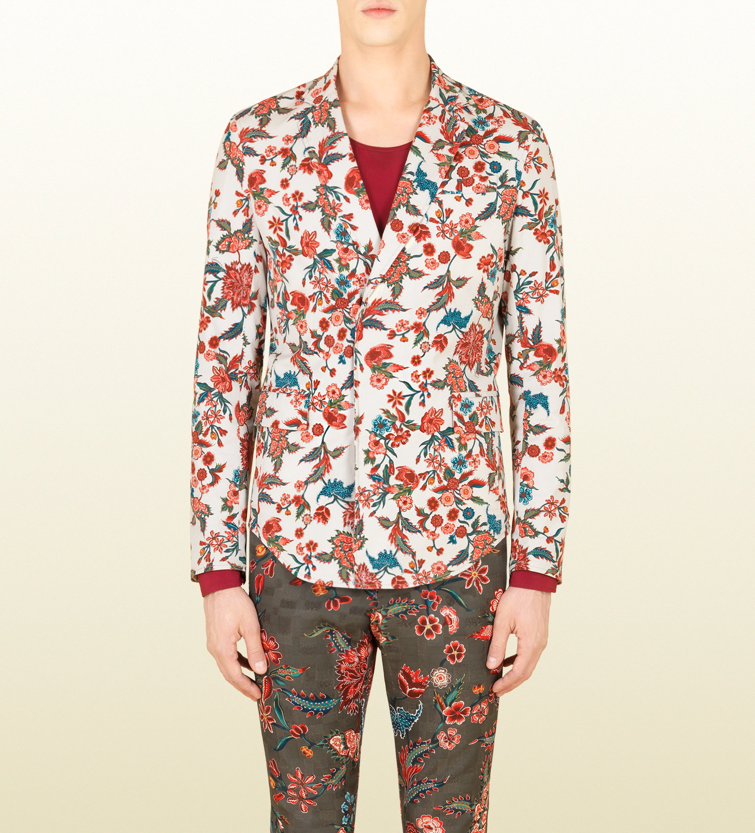 Lyst Gucci Flower Print Stretch Cotton Shirt Jacket in Natural for Men