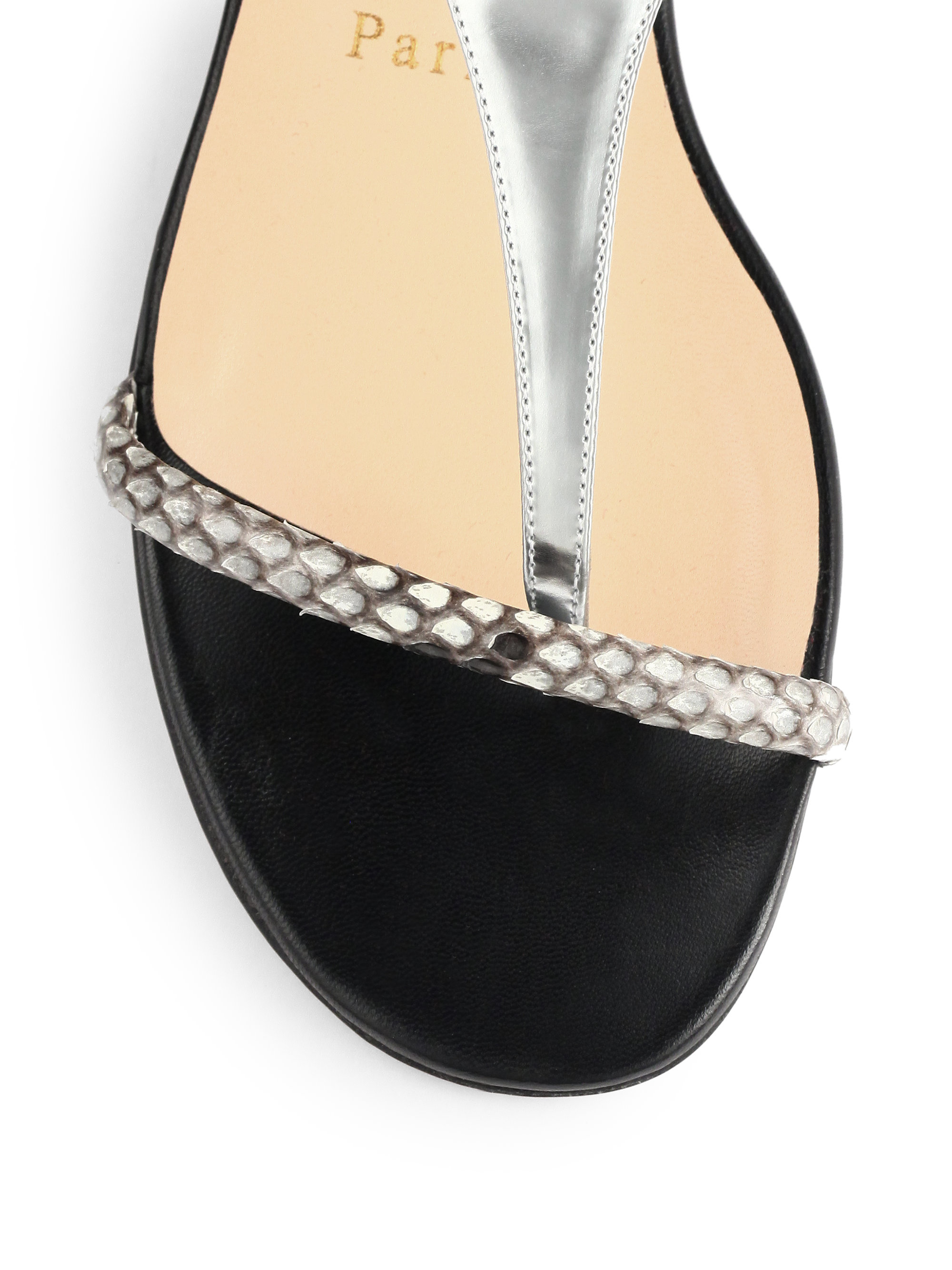 mens louboutin spiked loafers - Christian louboutin Athena Python T-strap Flat Sandals in Silver ...