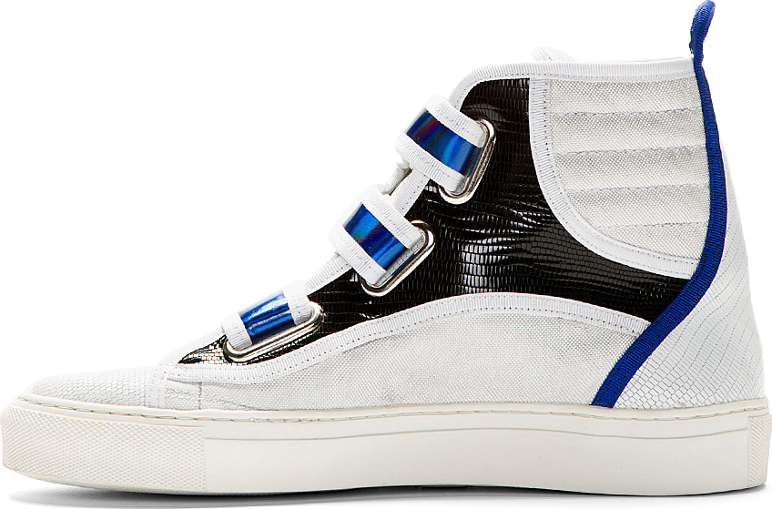 Raf Simons White and Blue Etched Leather High-top Sneakers for Men - Lyst