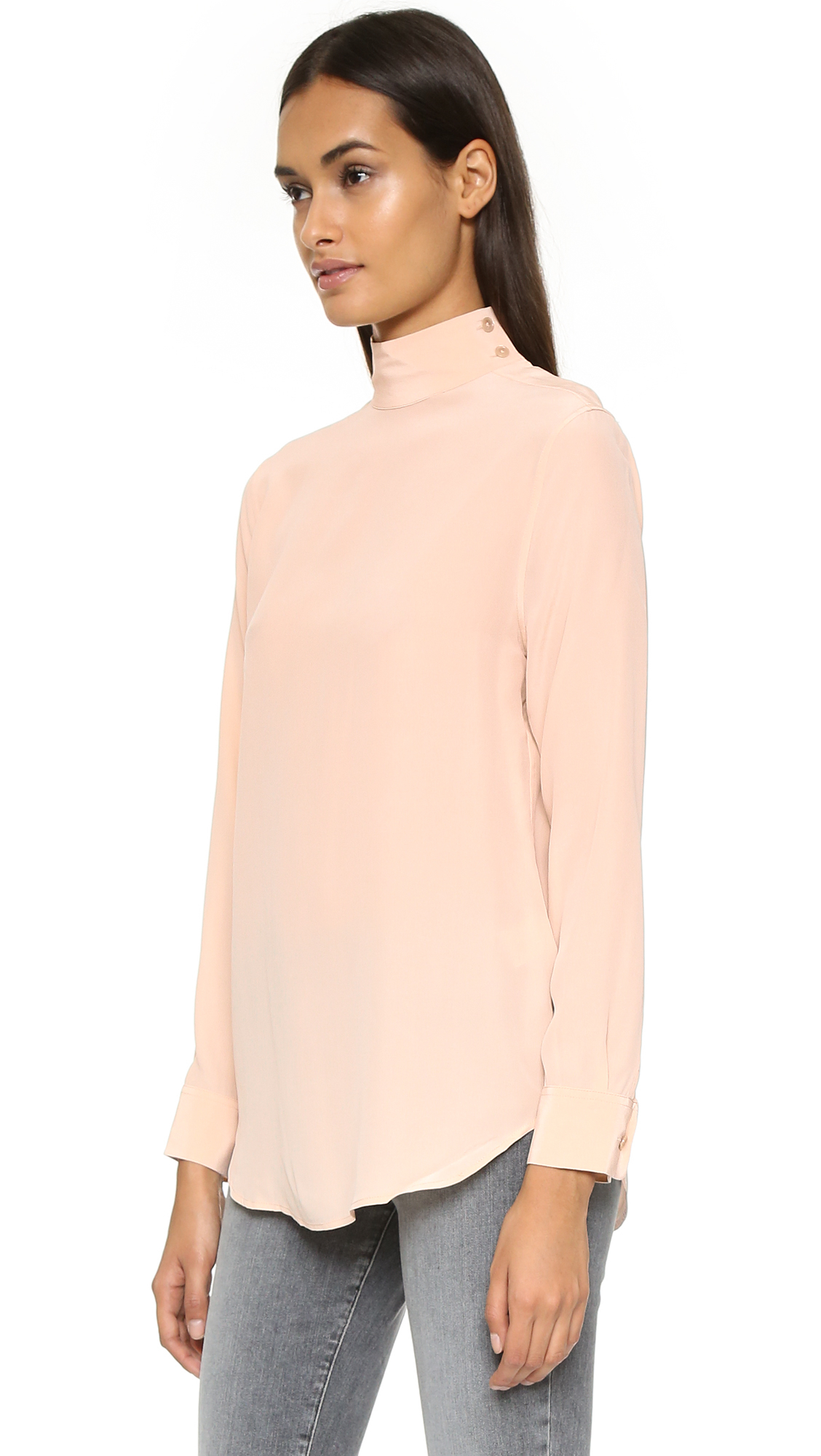 Mock Neck Lettuce Hem Glitter Mesh Blouse Sexy Womens Long