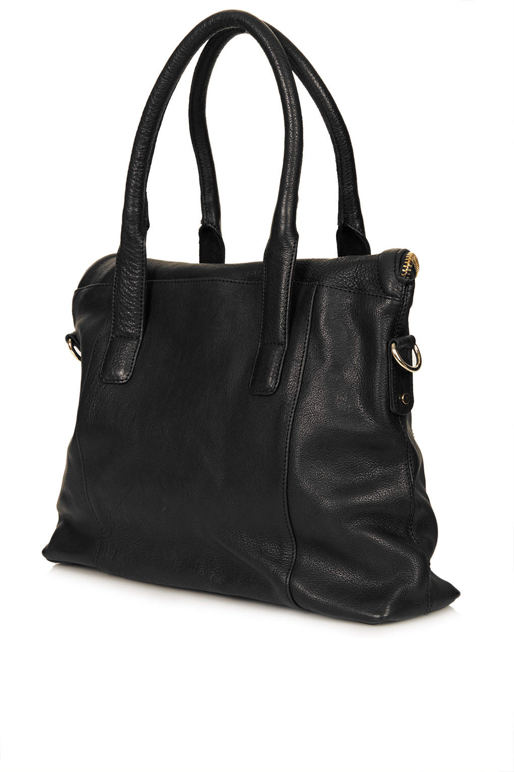 Lyst - Topshop Multi Zip Fold Pocket Leather Tote Bag in Black