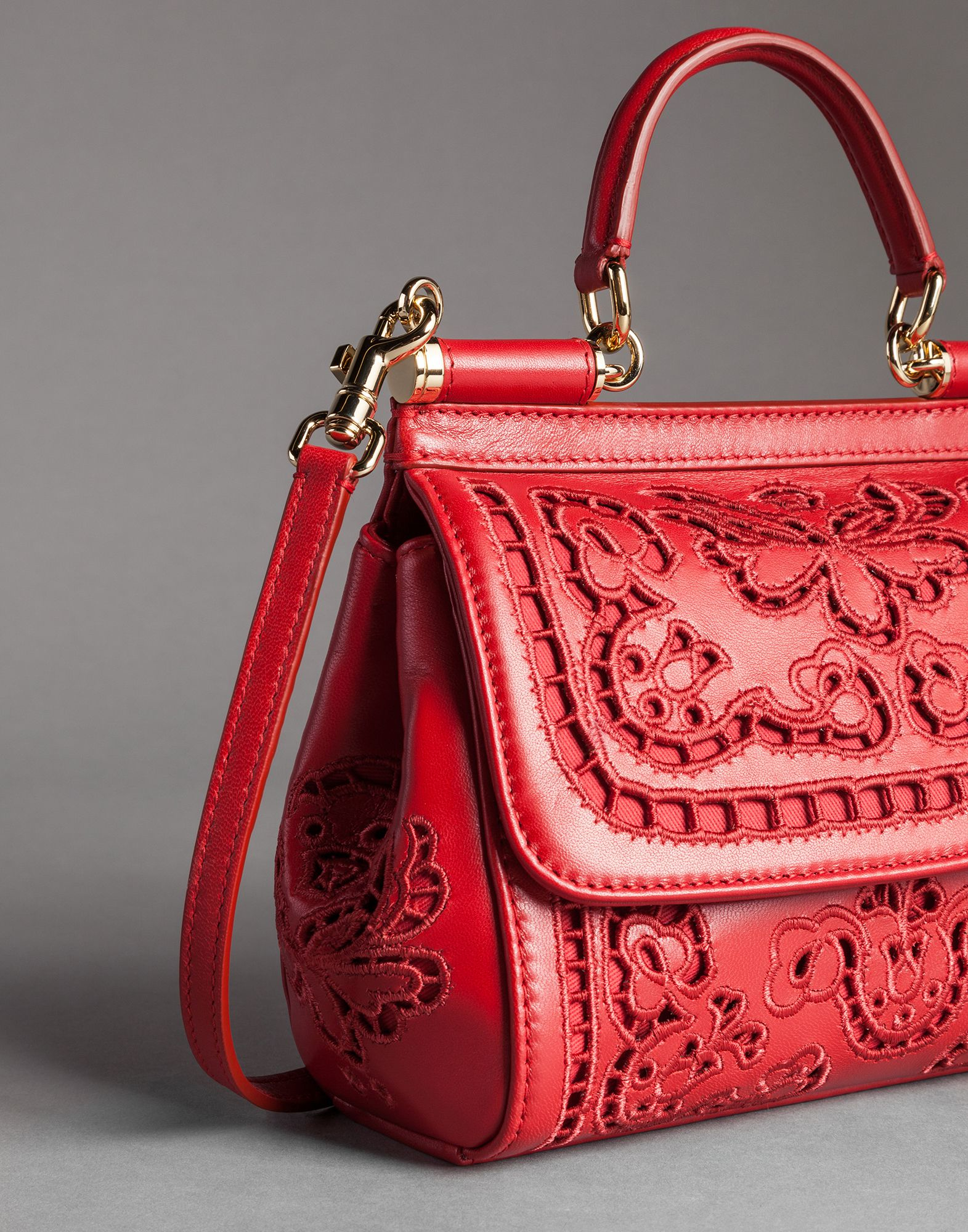 Lyst Dolce Gabbana Mini Sicily Bag Cutwork Napa Leather In Red Gallery Women S Dolce Gabbana Sicily