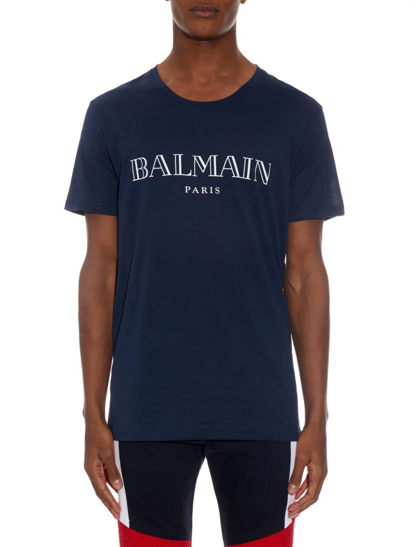 Balmain Logo-Print Cotton-Jersey T-Shirt in Blue for Men | Lyst