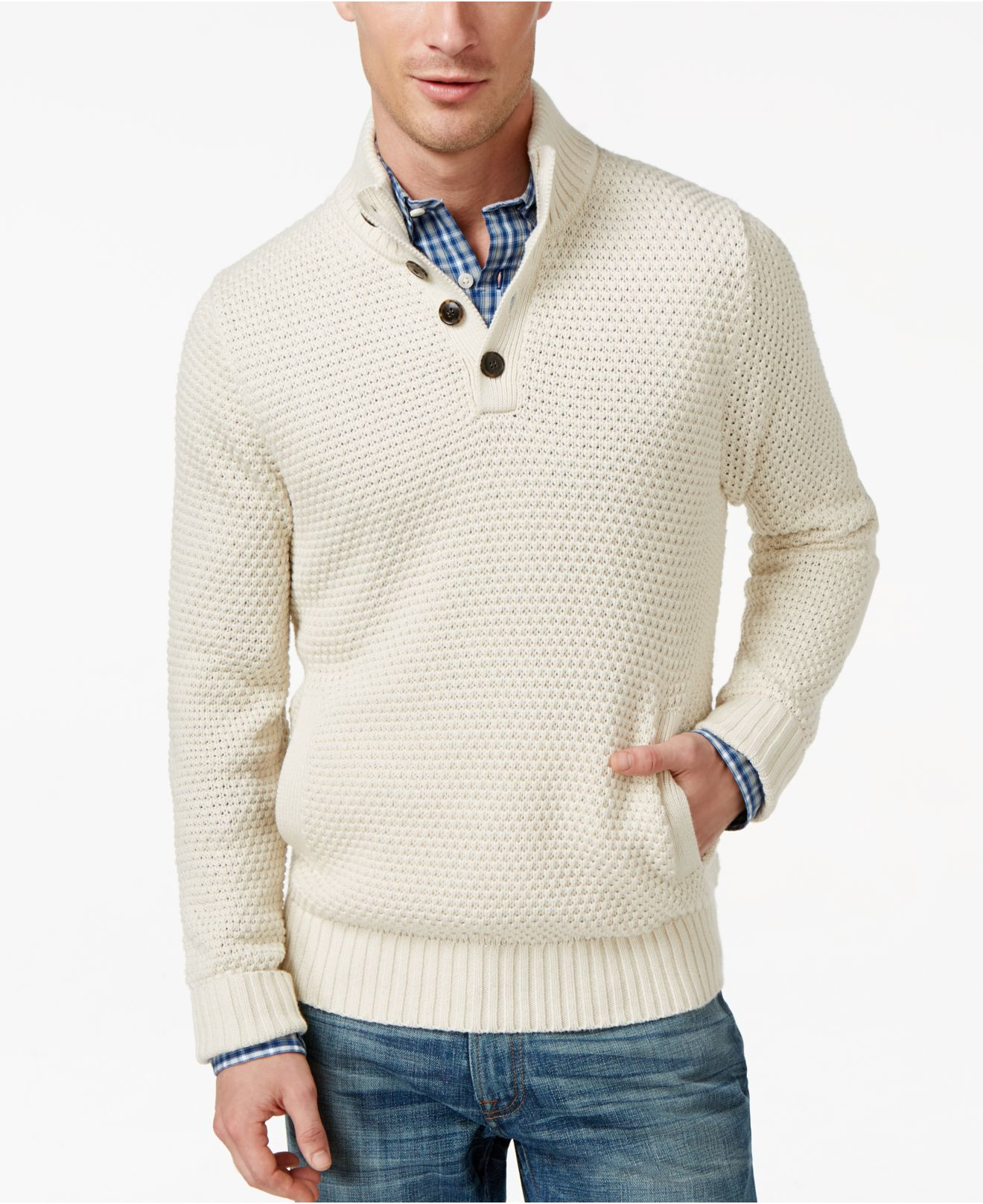 men's button mock sweater