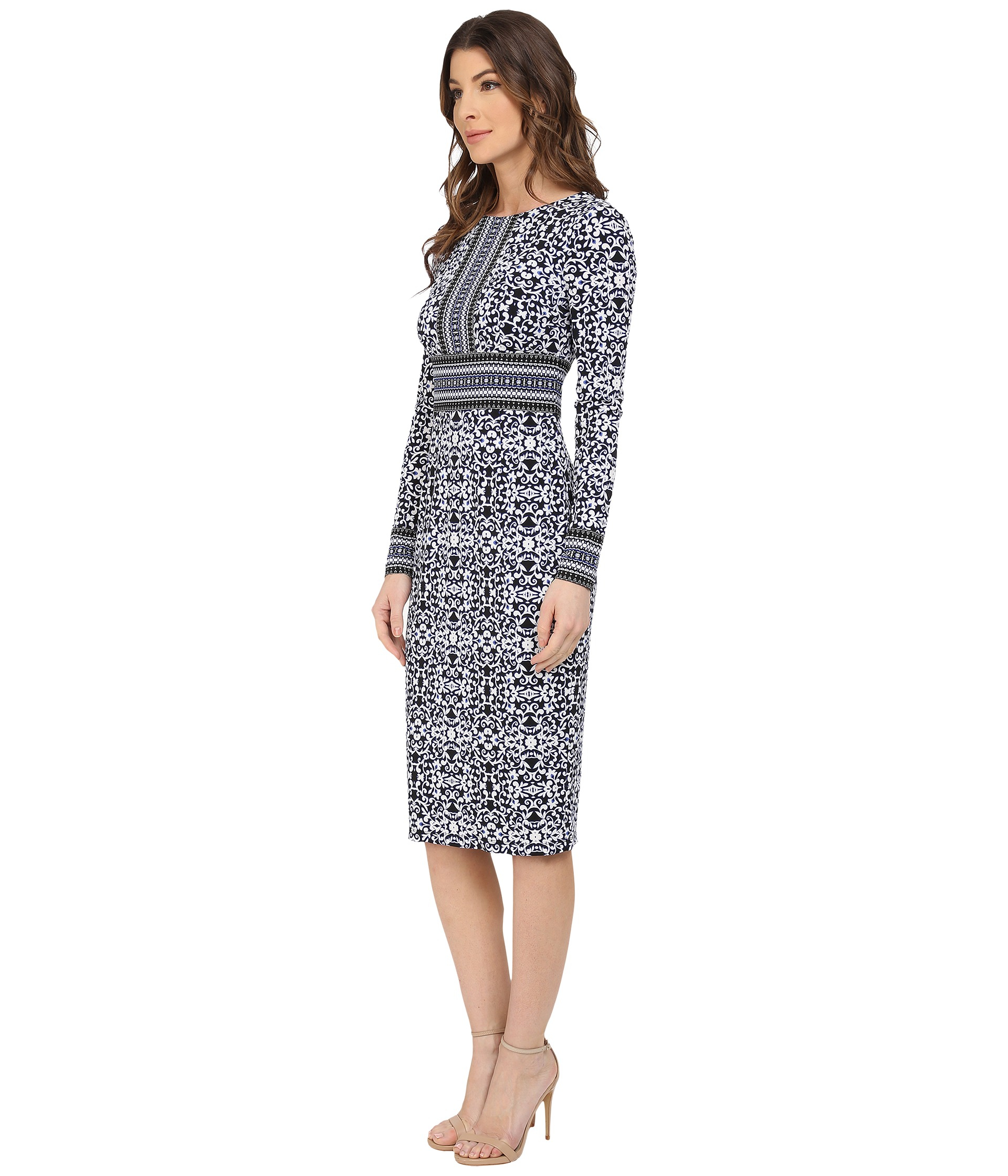 Maggy London Synthetic Vine Scroll Border Printed Matte Jersey Midi