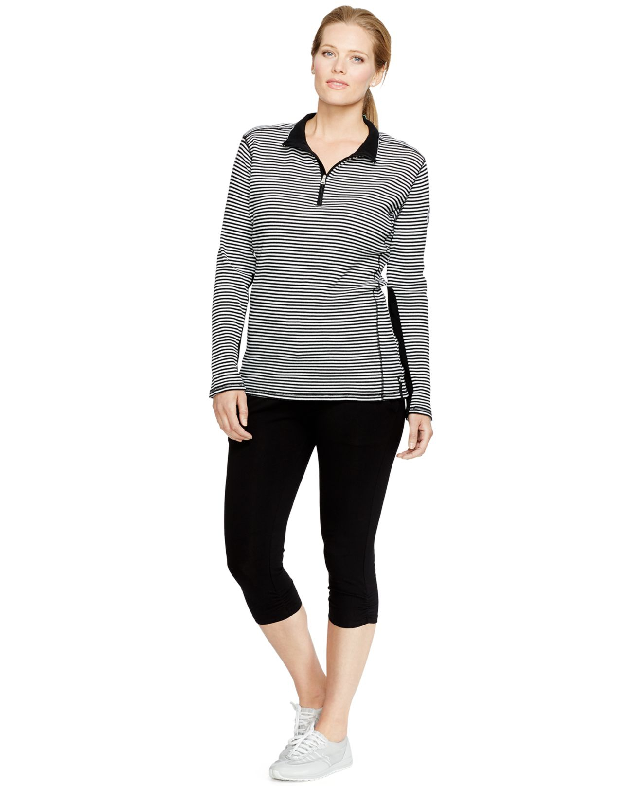 Lauren by ralph lauren Plus Size Striped HalfZip Pullover in Black Lyst