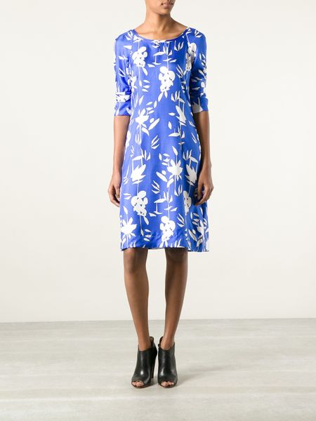 Marni Floral Print Dress in Blue | Lyst