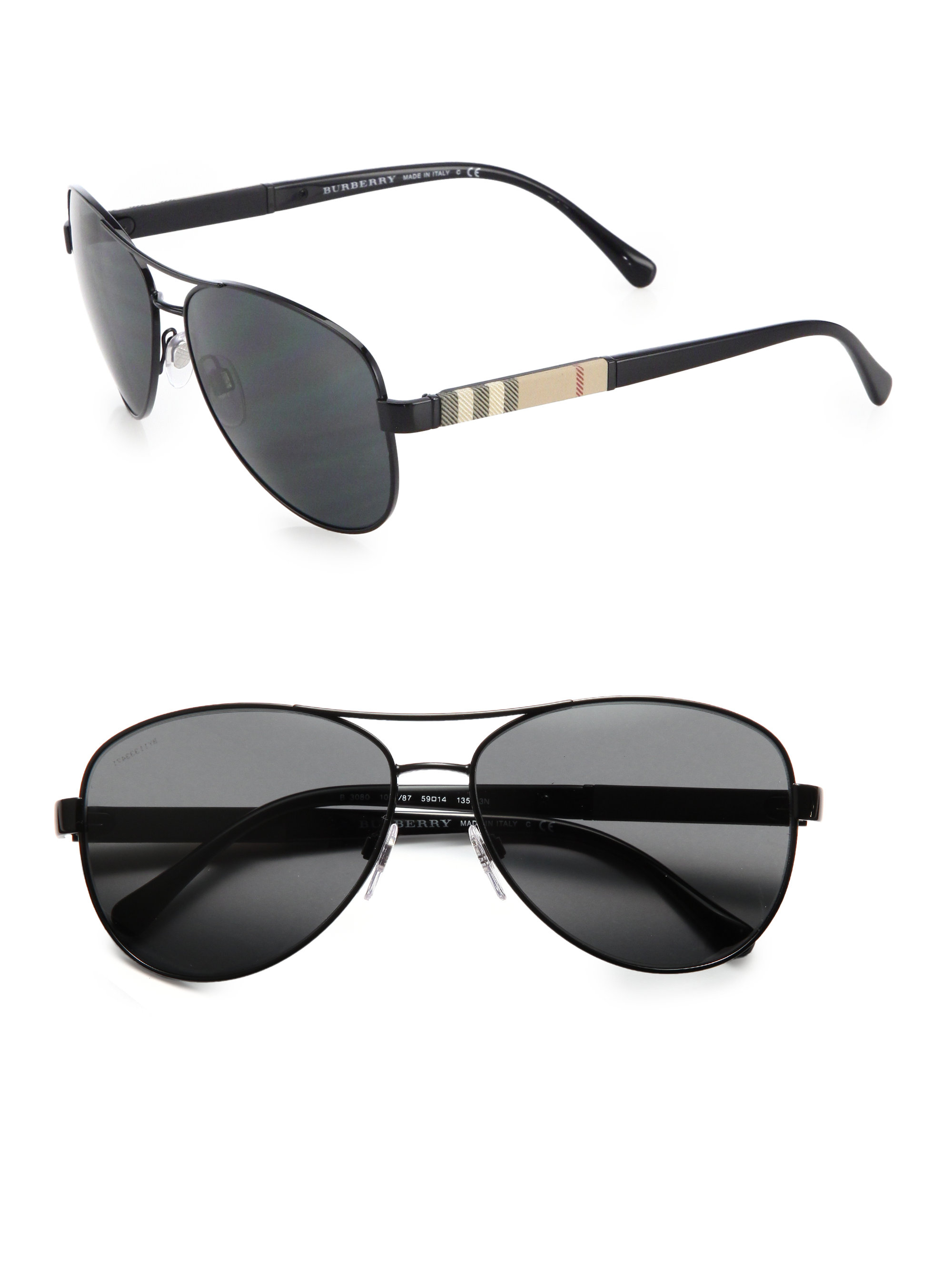 Burberry 59mm Check-print Aviator Sunglasses in Black for Men - Lyst