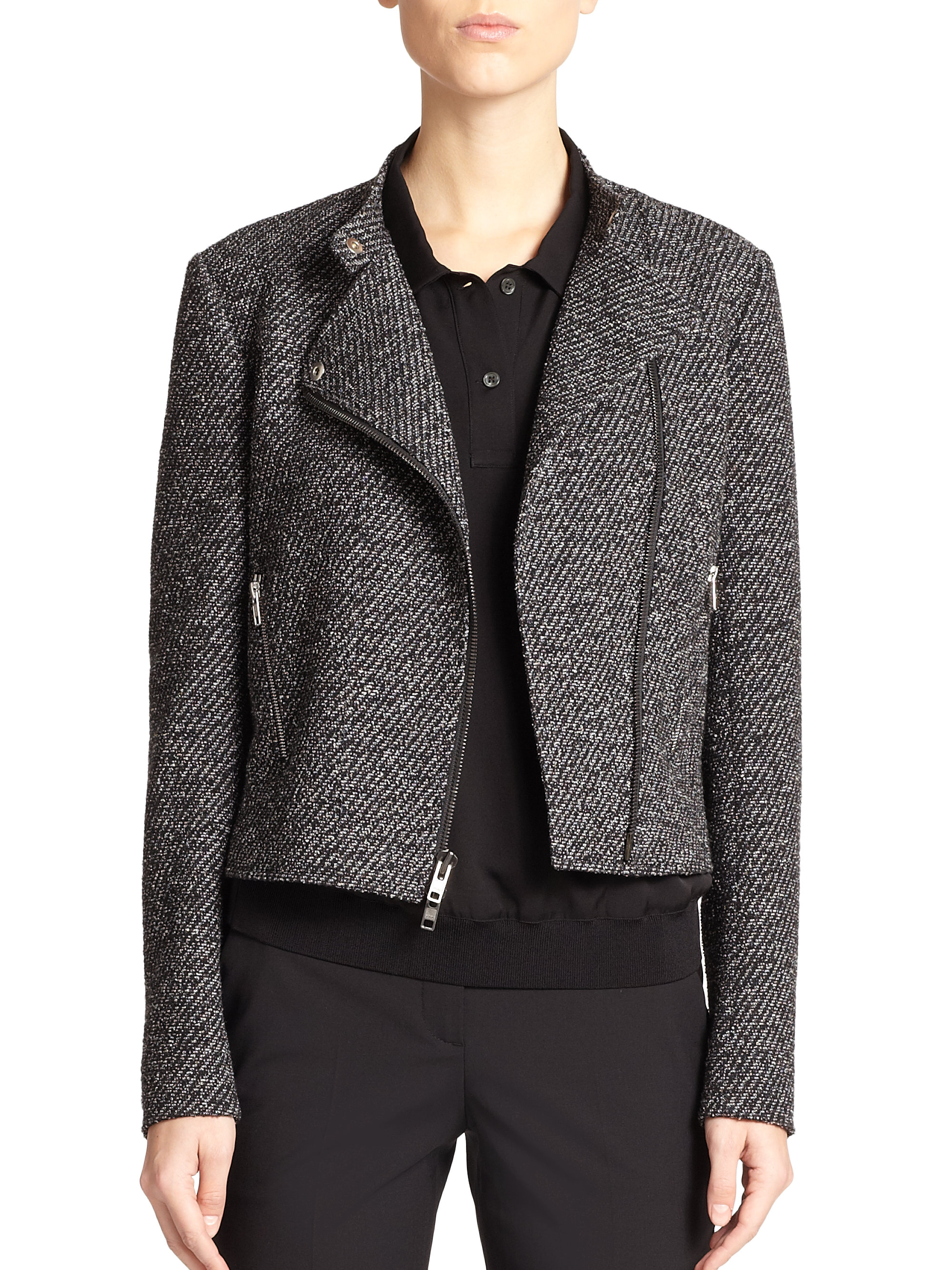 Theory Kinde Tweed ZipFront Jacket in Black Lyst