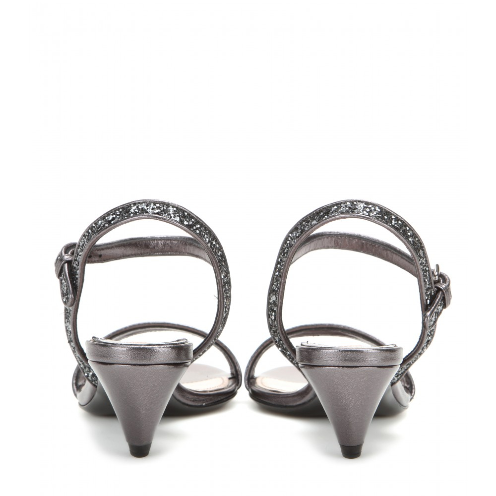 Miu Miu Glitter Embellished Kittenheel Sandals in Metallic Lyst
