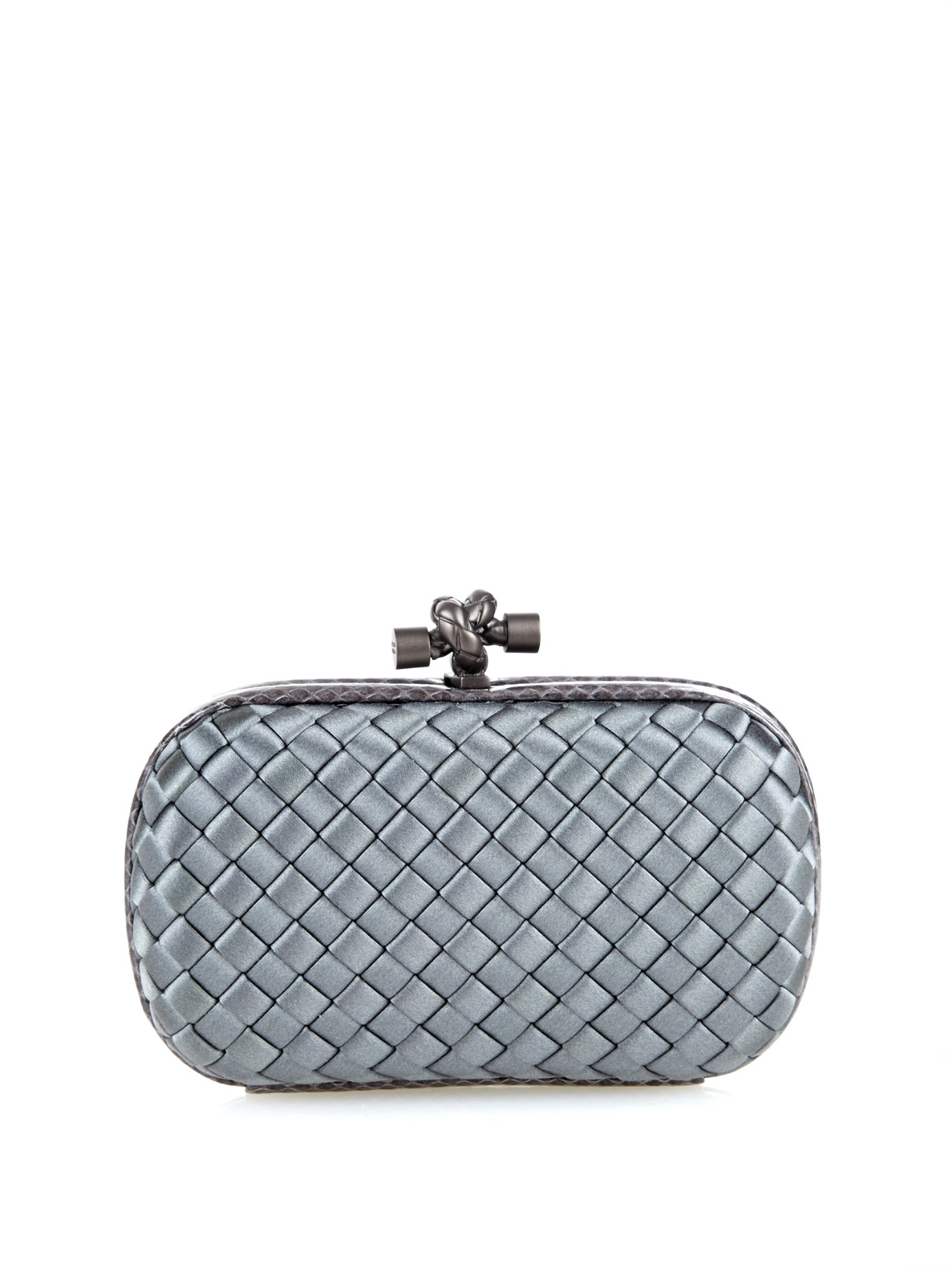 Bottega Veneta Knot Satin And Water-snake Clutch in Gray