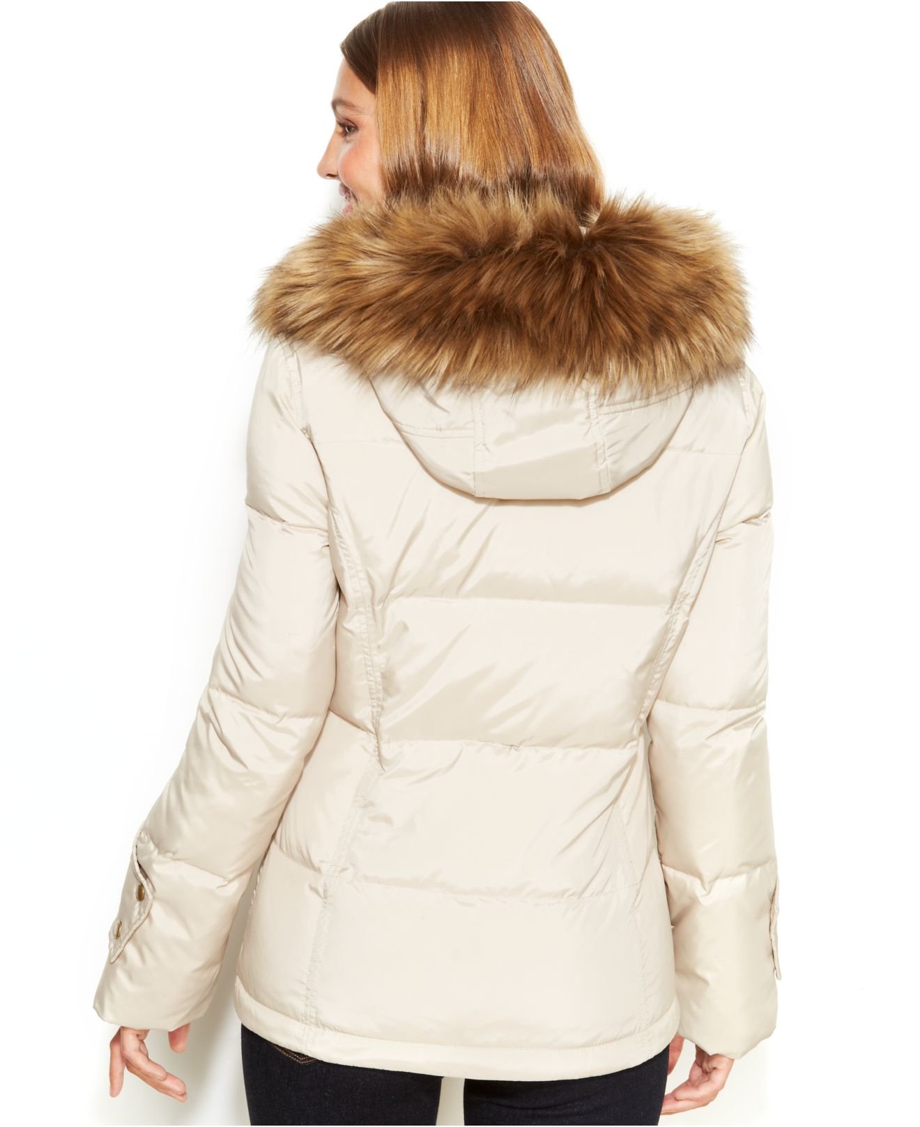 calvin klein women's down jacket with faux fur trimmed hood