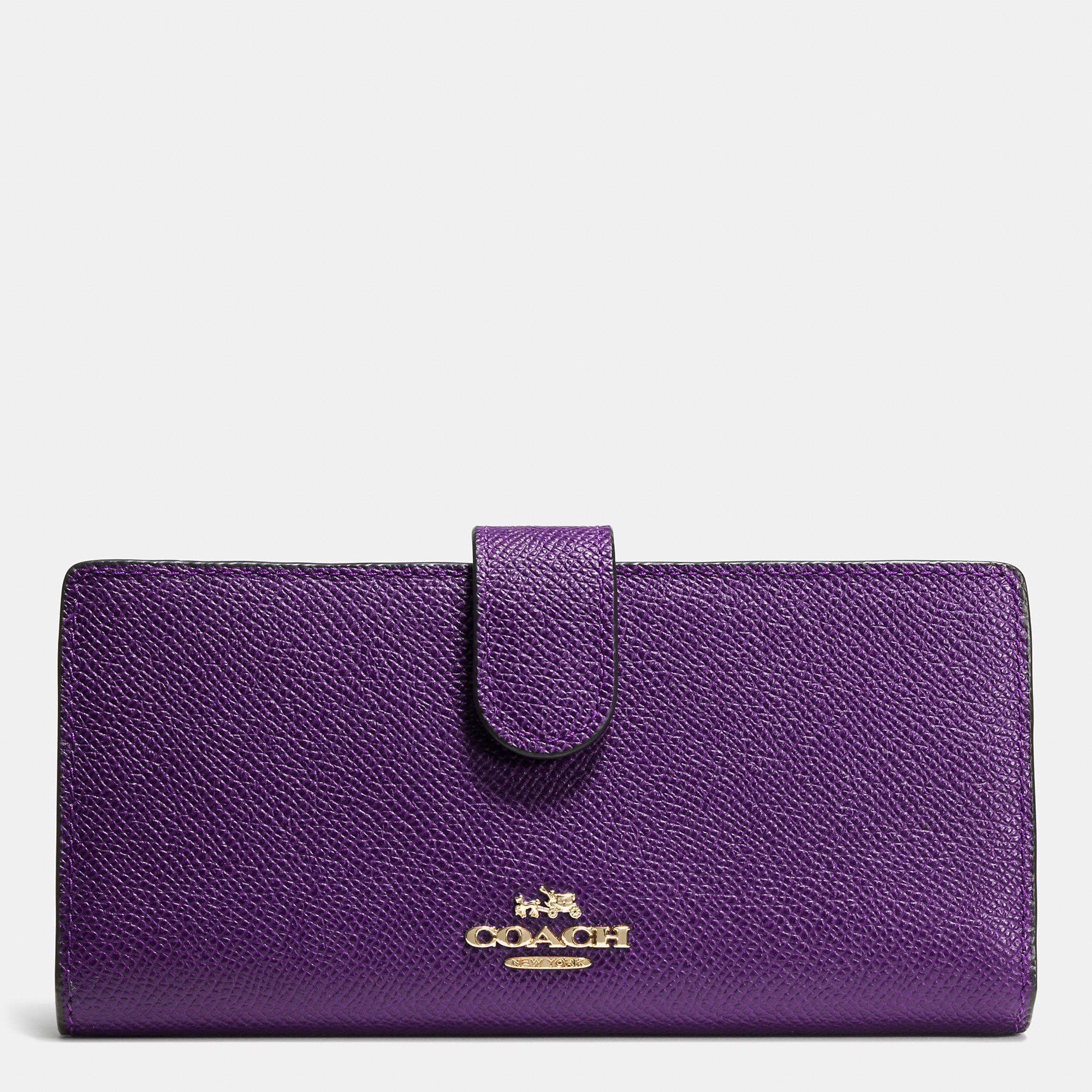 COACH Skinny Wallet In Embossed Textured Leather in Light Gold/Violet (Purple) - Lyst