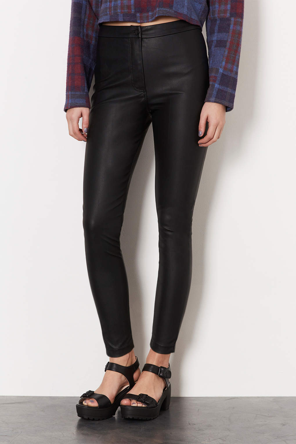 leather look high waisted pants