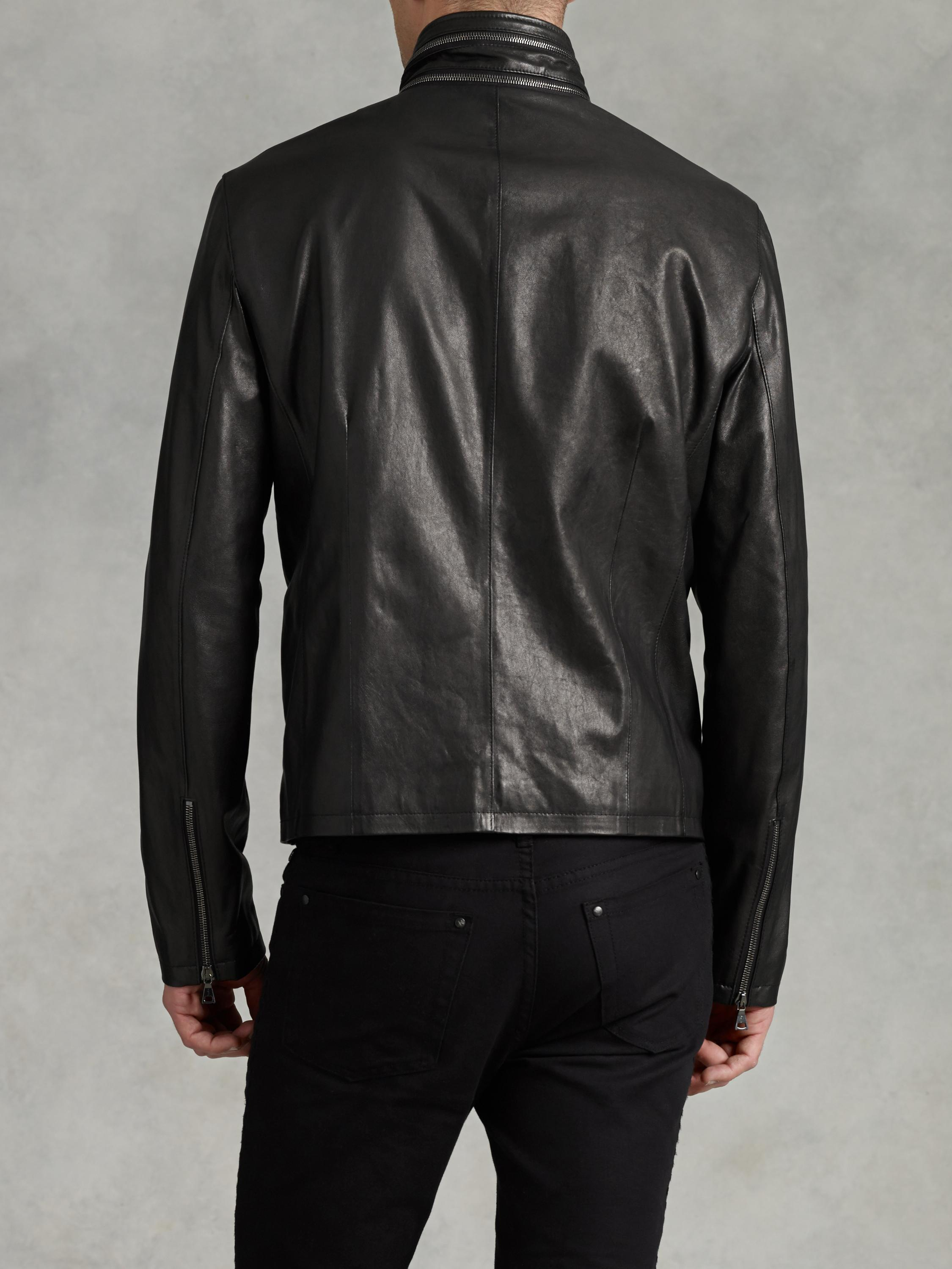 John Varvatos Zip Collar Lambskin Jacket in Black for Men - Lyst