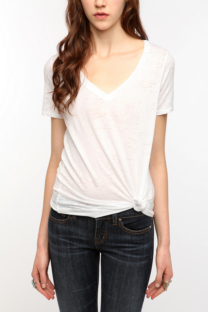 Urban Outfitters Sheer Burnout V-Neck Tee in | Lyst