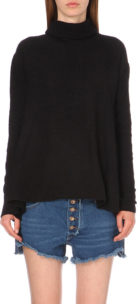 Free people Turtleneck Cotton-blend Jumper, Women's, Size: S, Black in Black | Lyst