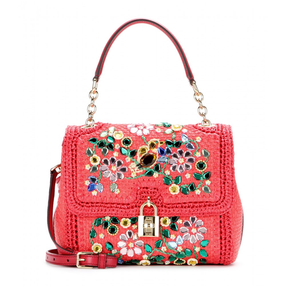 Dolce & Gabbana Dolce Medium Embellished Raffia Shoulder Bag in Red ...