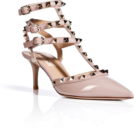 Valentino Patent Leather Rockstud Kitten Heels in Pink | Lyst