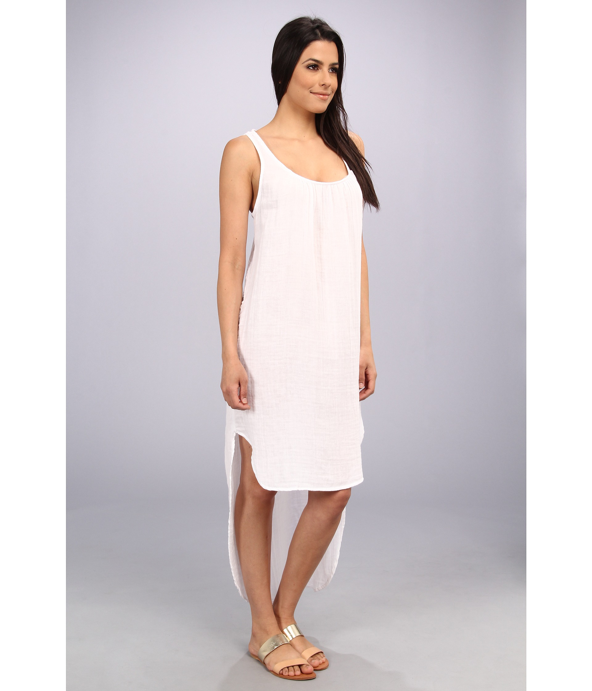Michael stars Double Gauze Scoop Neck Hi Low Dress in White | Lyst