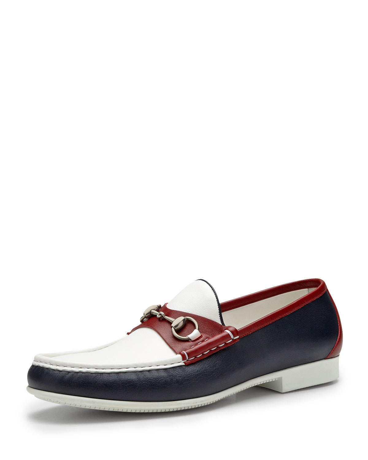 red white and blue loafers