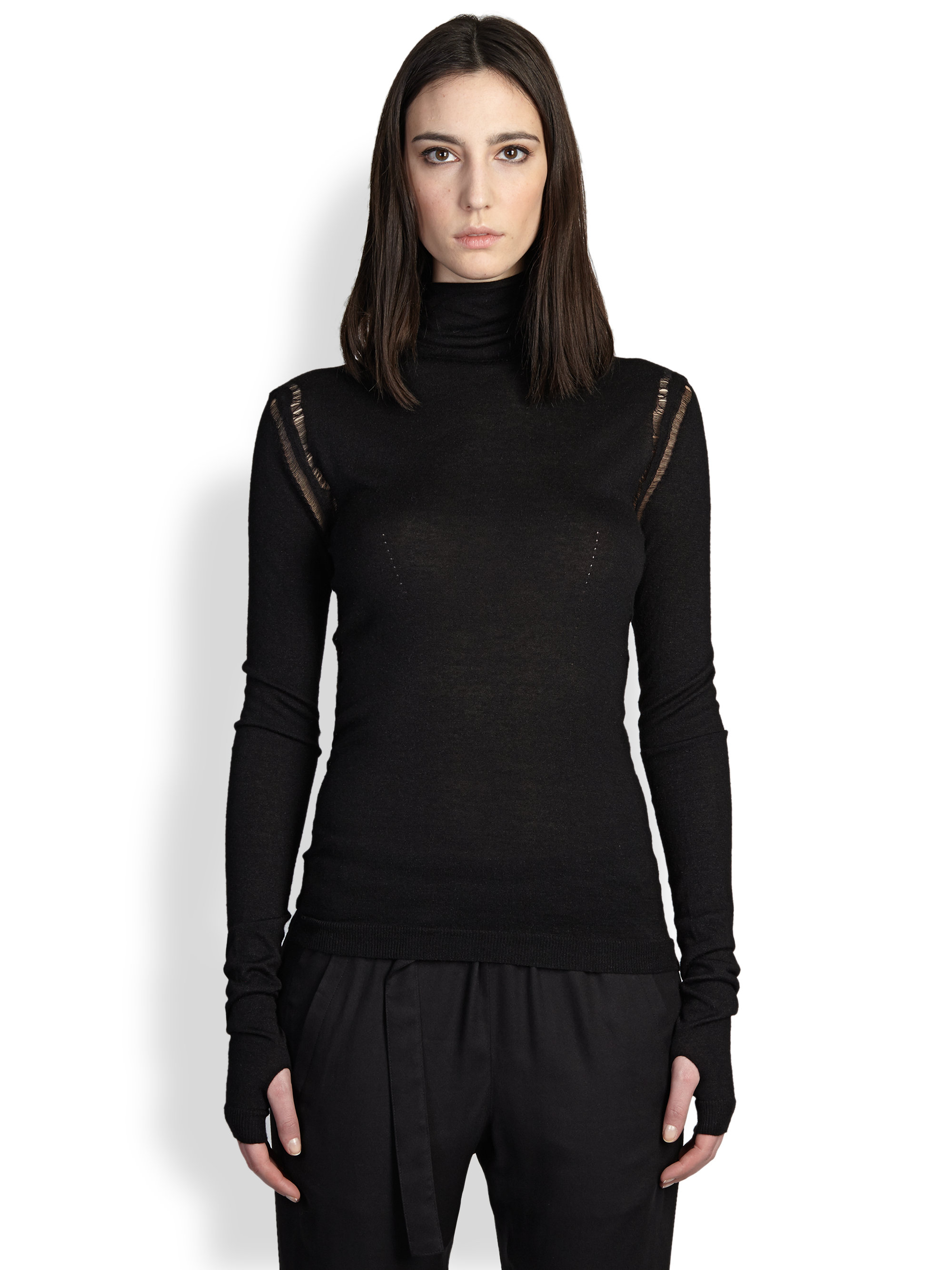Lyst - Ann Demeulemeester Open-Shoulder Turtleneck Sweater in Black
